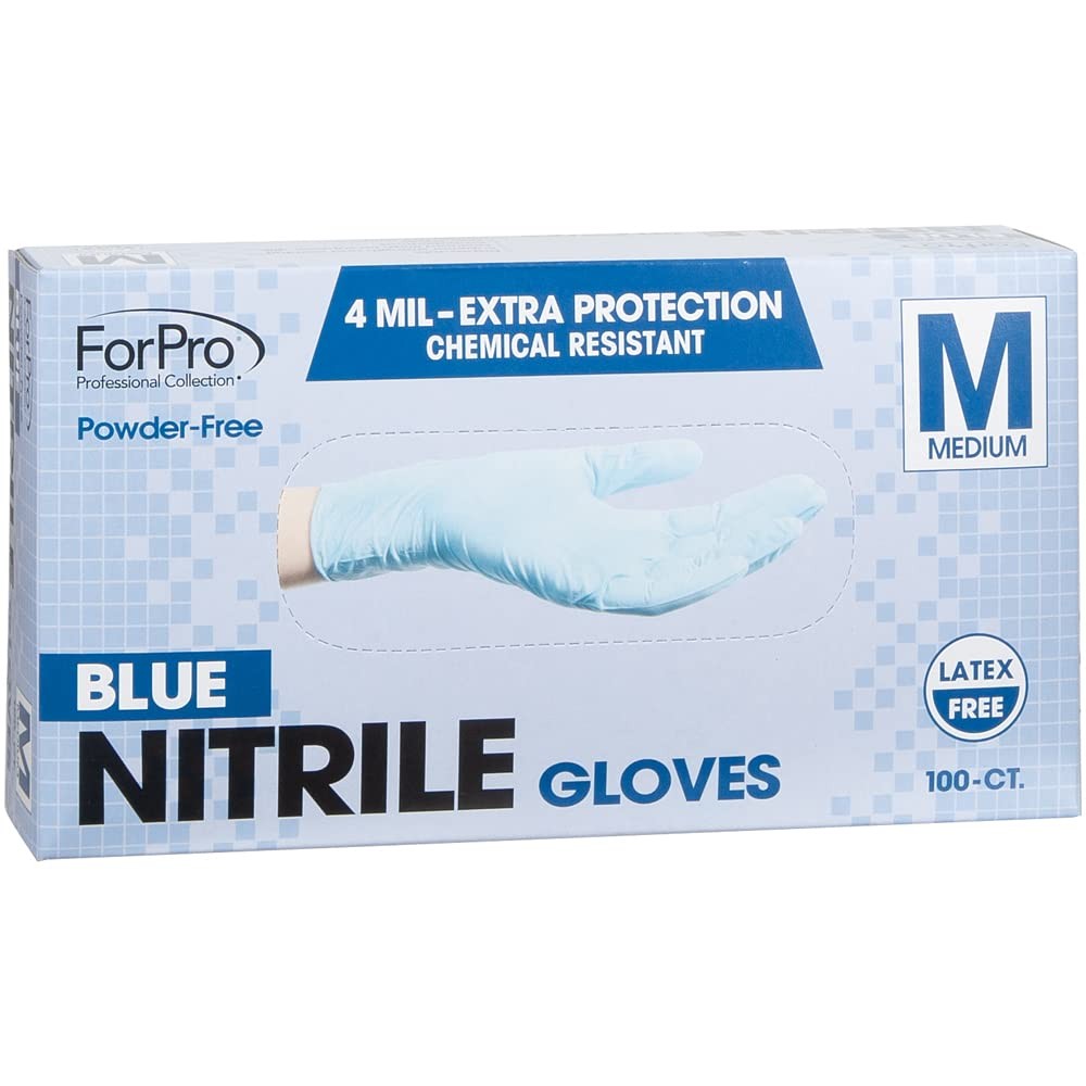 ForPro Nitrile Gloves, Chemical Resistant, Powder~Free, Blue, Medium, 100~Count