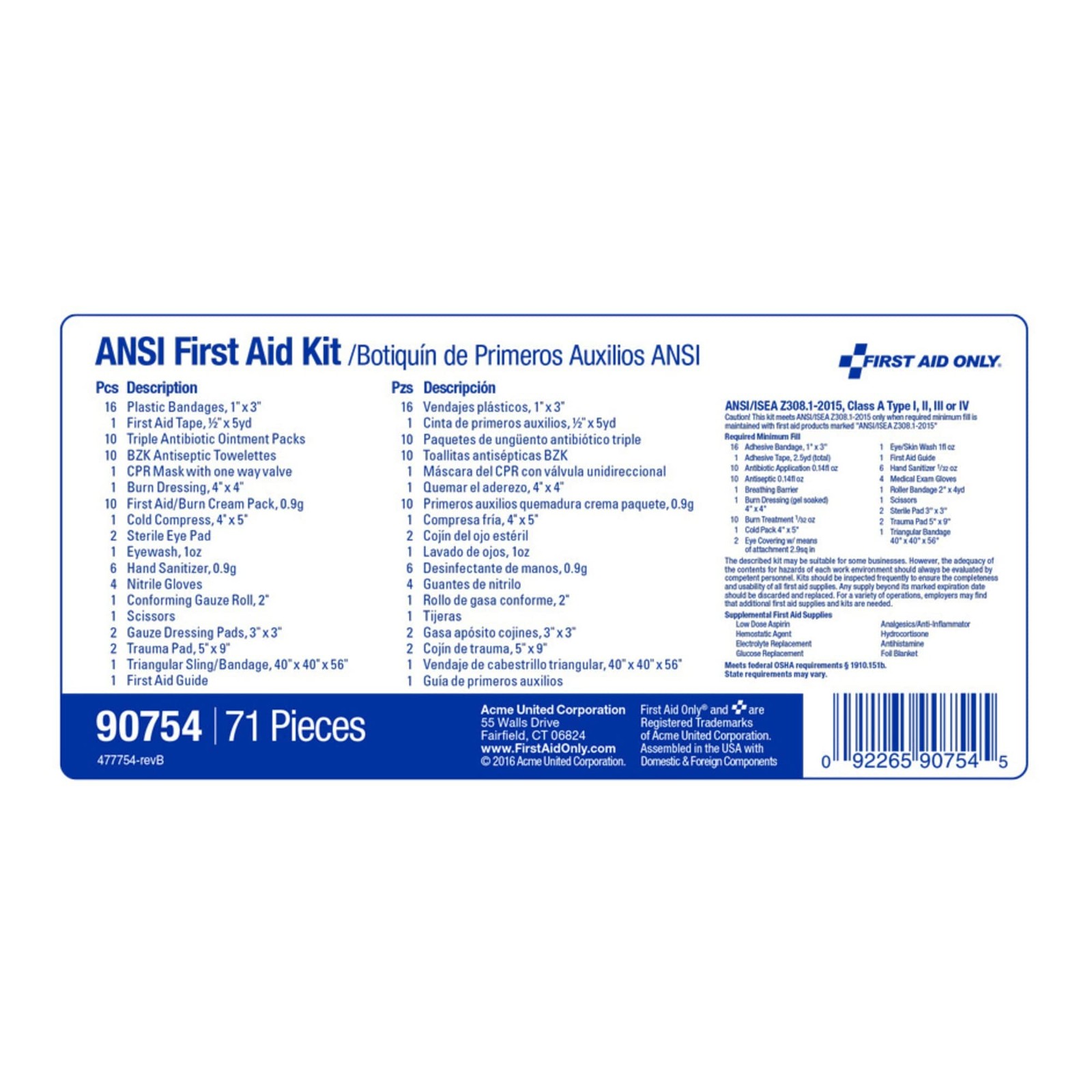 First Aid Only 90754 Bulk Ansi A 10-Person Emergency First Aid Kit For Home
