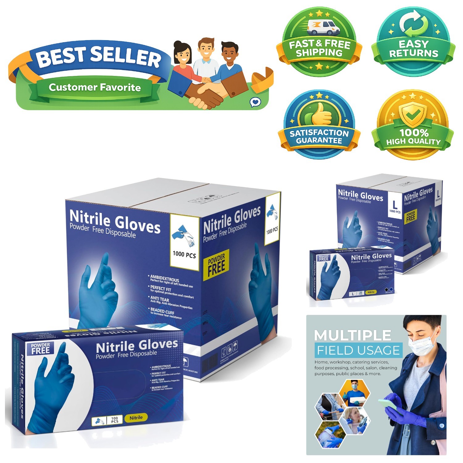 High Tear-Resistant Disposable Nitrile Gloves | Safe Food Handling – 1000 Count