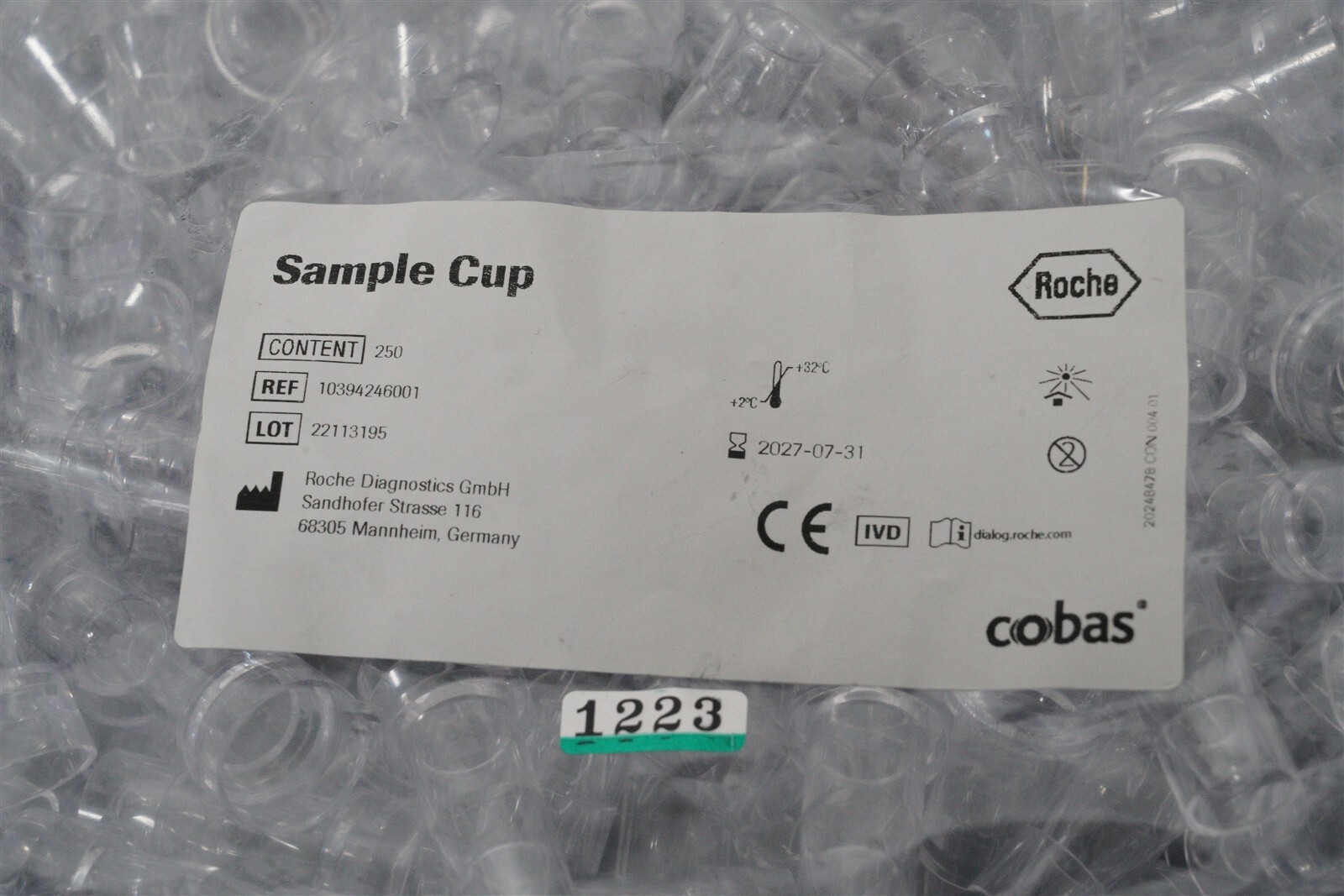 Roche Cobas Sample Cup, 3mL, Polystyrene , 250/bag, 10394246001, 7/31/2027 Exp.