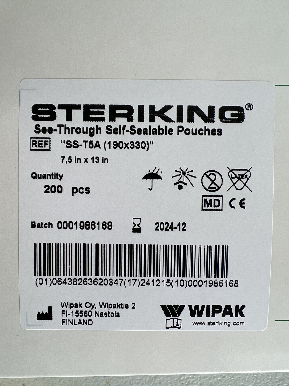 200 – 7.5″ x 13″ See-Though, Self-Sealing Sterilization Pouches SS-T5A