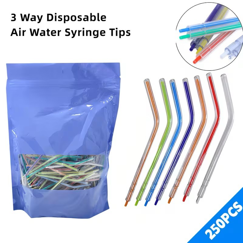 250pcs Dental Disposable Spray Tips Triple Nozzles 3-Way Air Water Syringe Tips