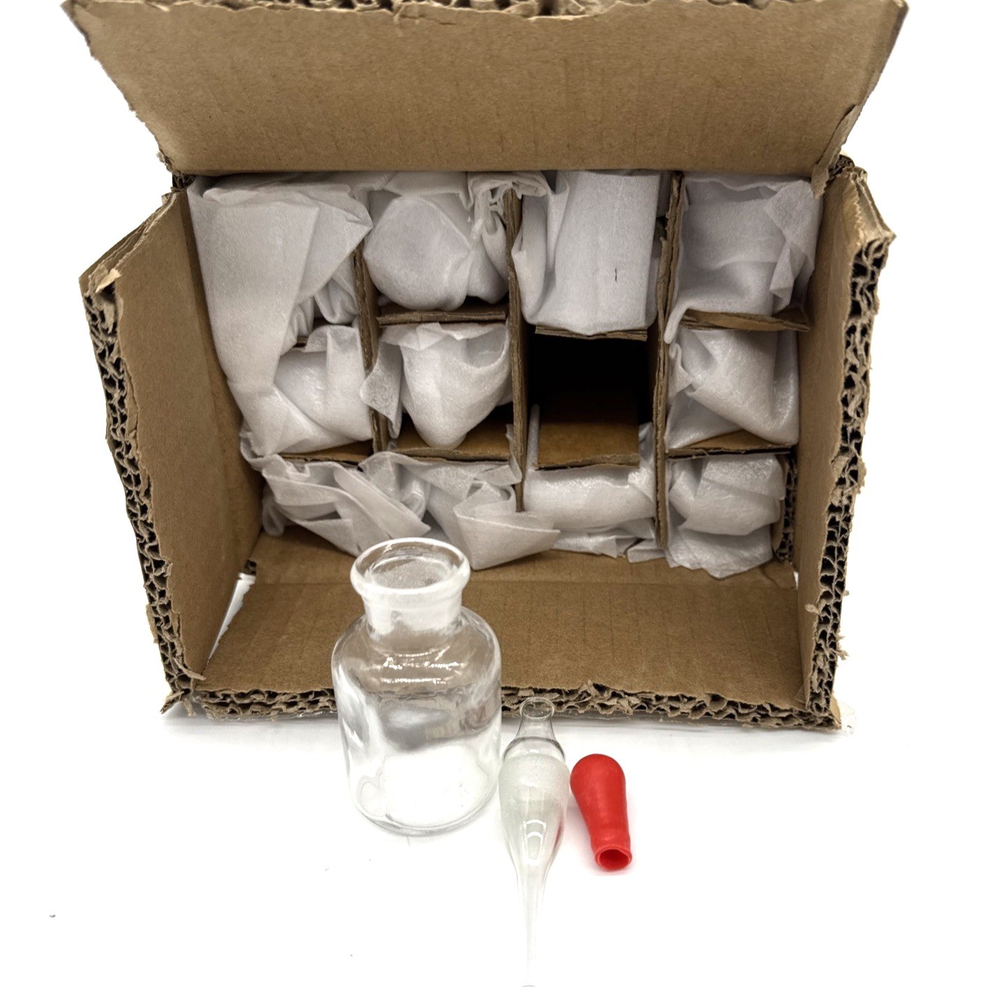 Clear Glass Dropping Bottles with Dropper & Red Bulb Lot of 12 Lab Reagent 30 mL