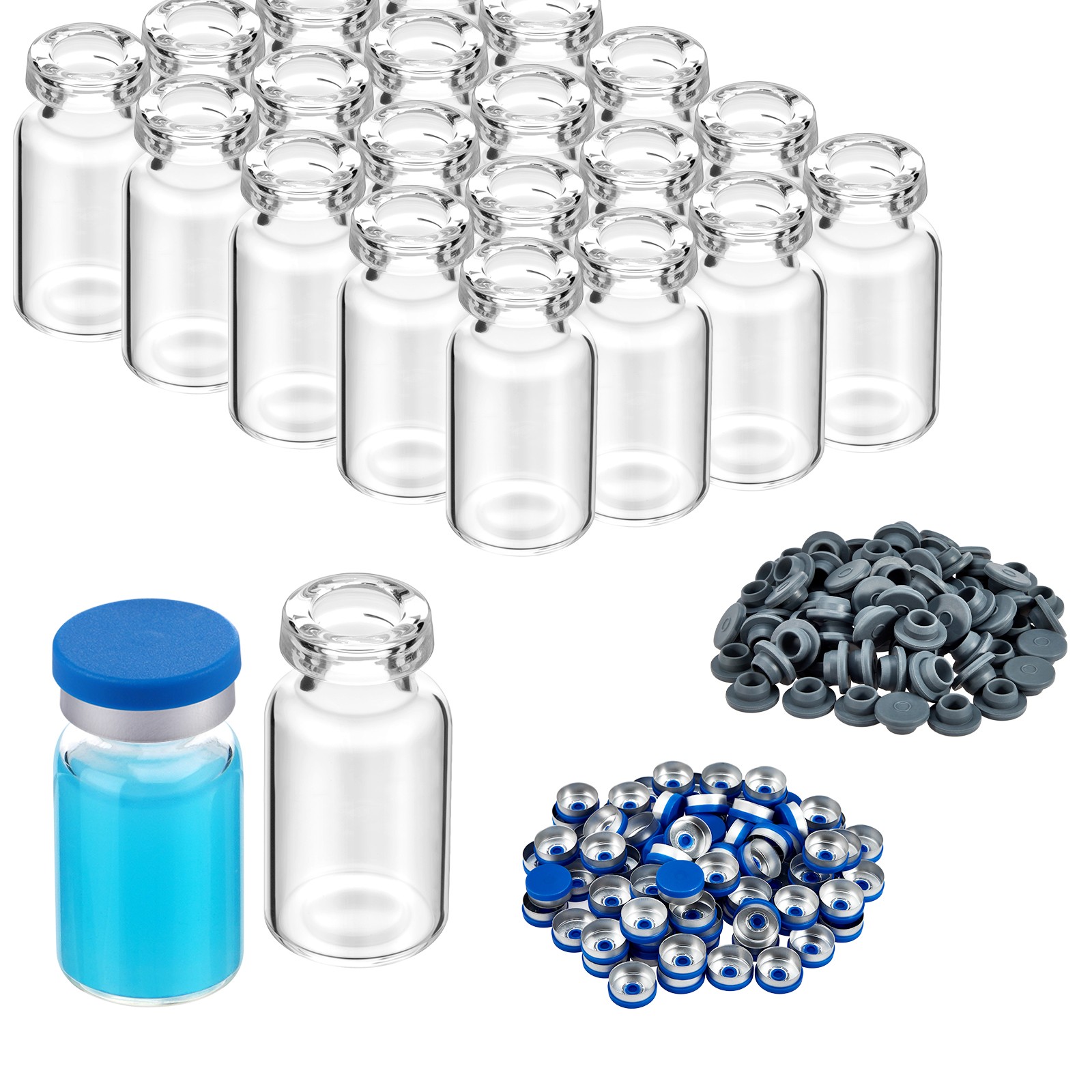 100PCS 2ml Glass Vials Headspace Vials Sample Vials Lab Vials w/ Cap Crimp Top