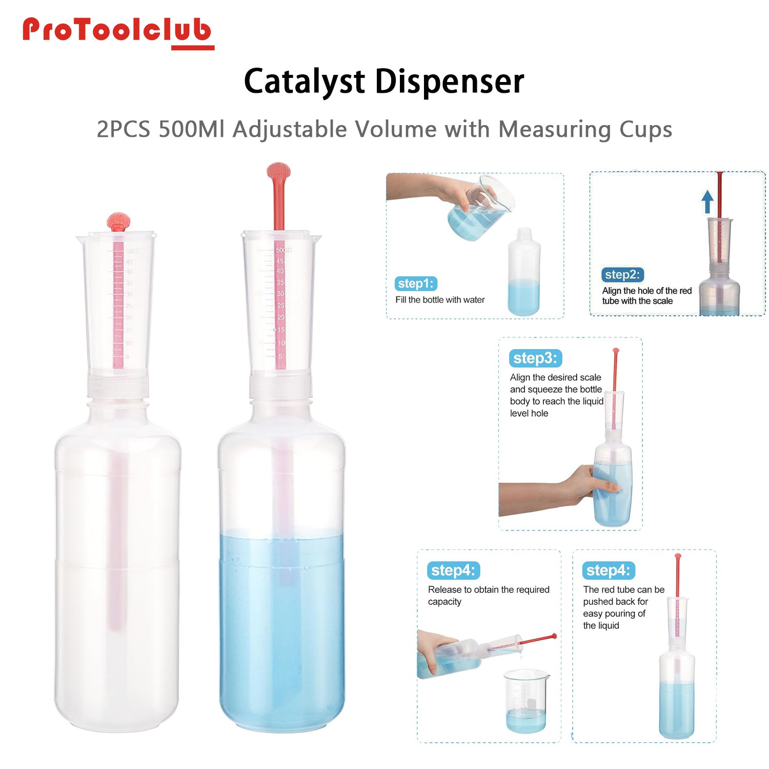 2Pcs 500Ml Catalyst Dispenser Bottle Adjustable Volume Dispen Measuring Cup NEW