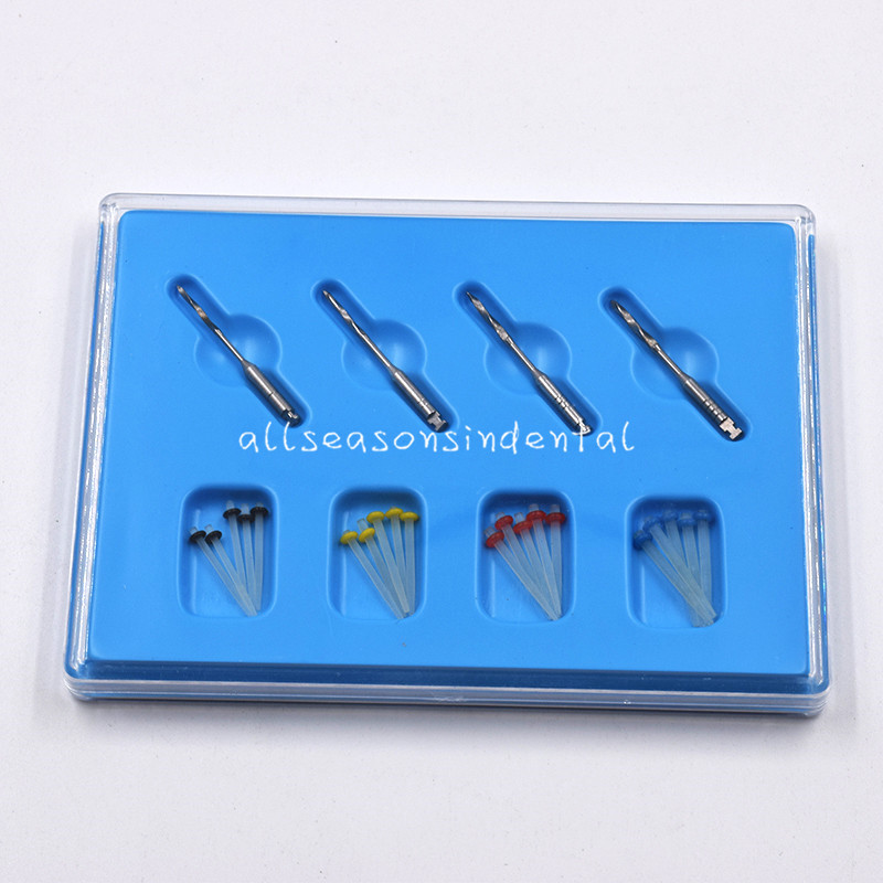 1 Box Dental High-intensity Quartz Straight Pile Fiber Resin Post 4 Drills Mixed