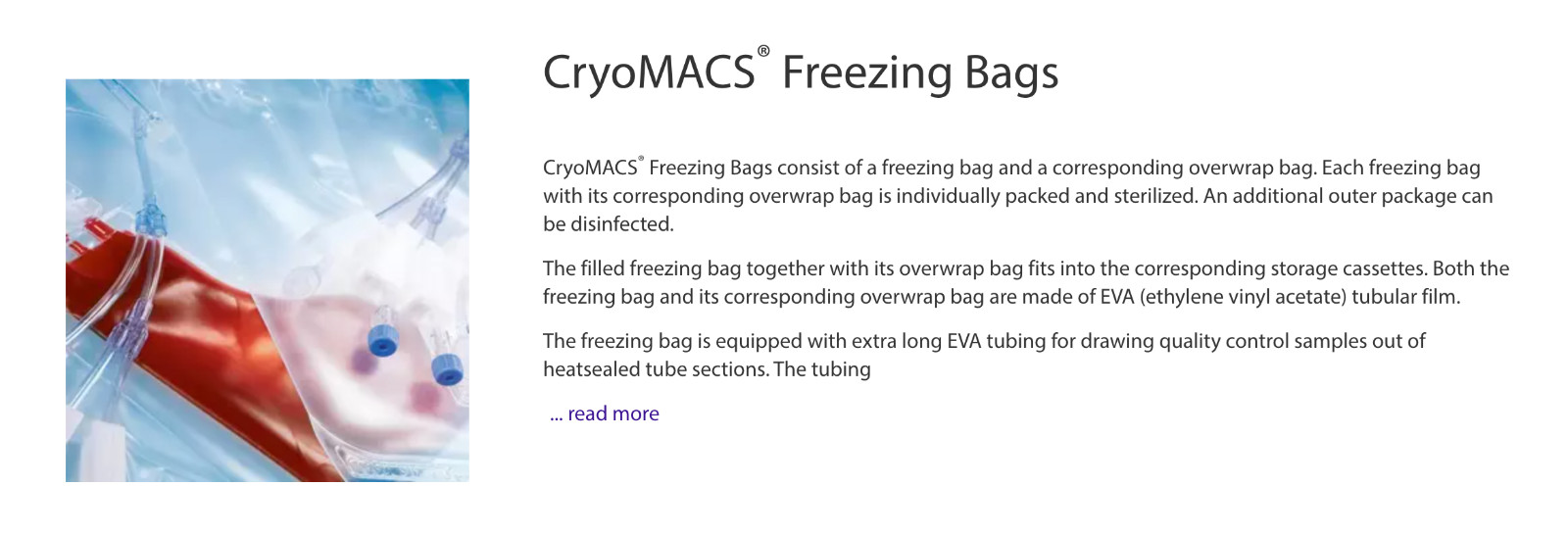 New CryoMACS® Freezing Bags 50ml 24/box Catalog# 200-074-400