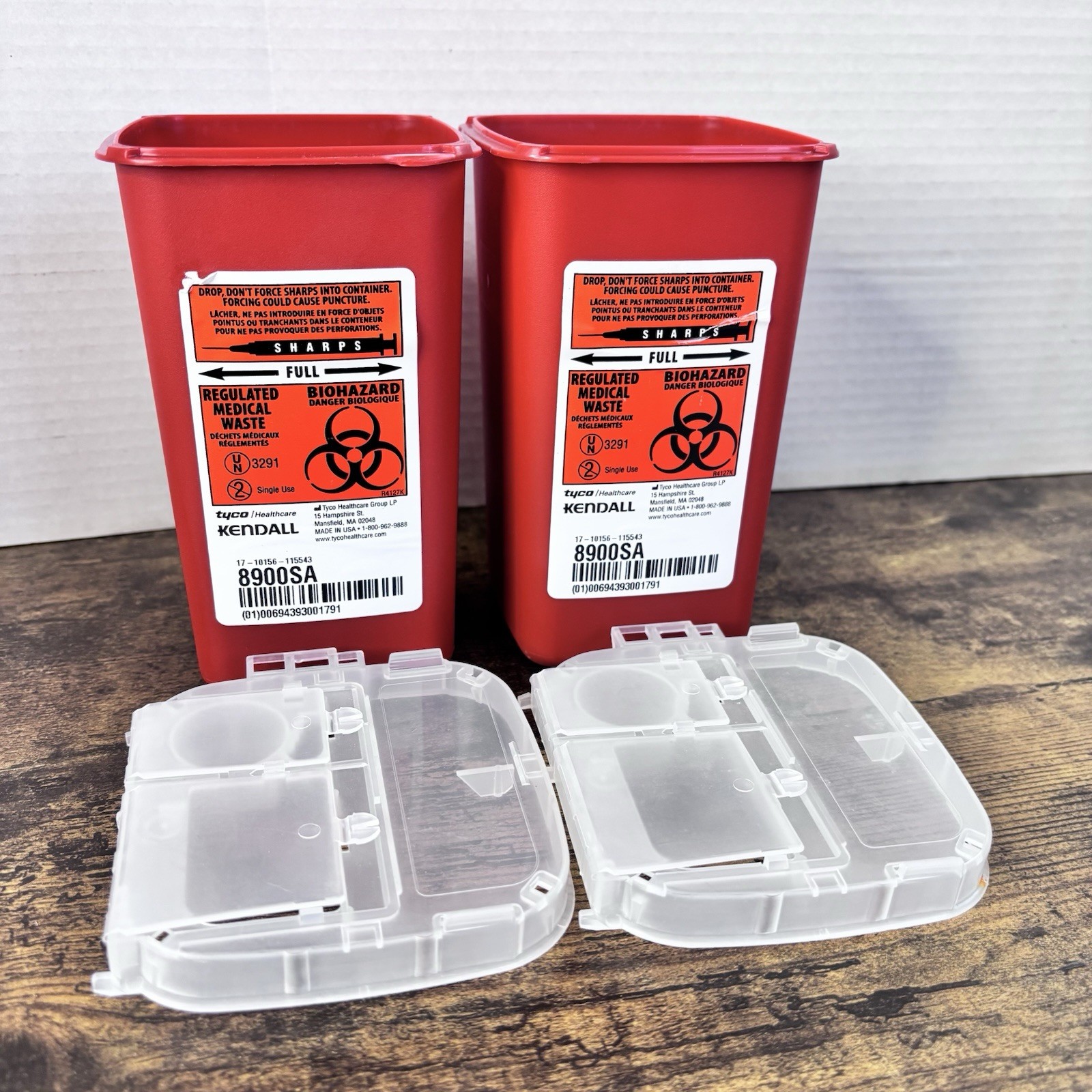(2 Pieces) Kendall Sharps Container 1 QT Red- Model 8900SA W Lid – Free Shipping