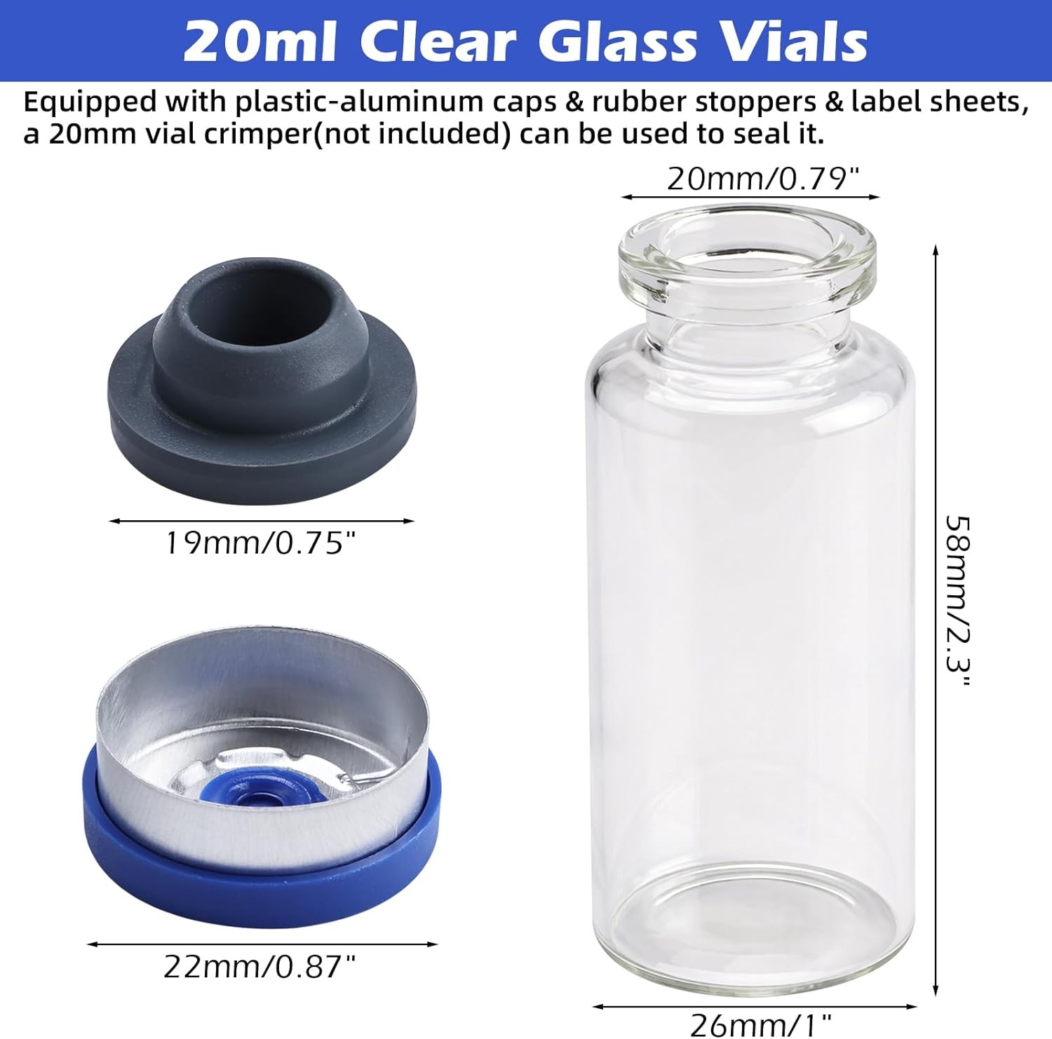 100PCS 2/3/5/10/20ml Glass Vials Headspace Vials Lab Sample Vials with Caps New