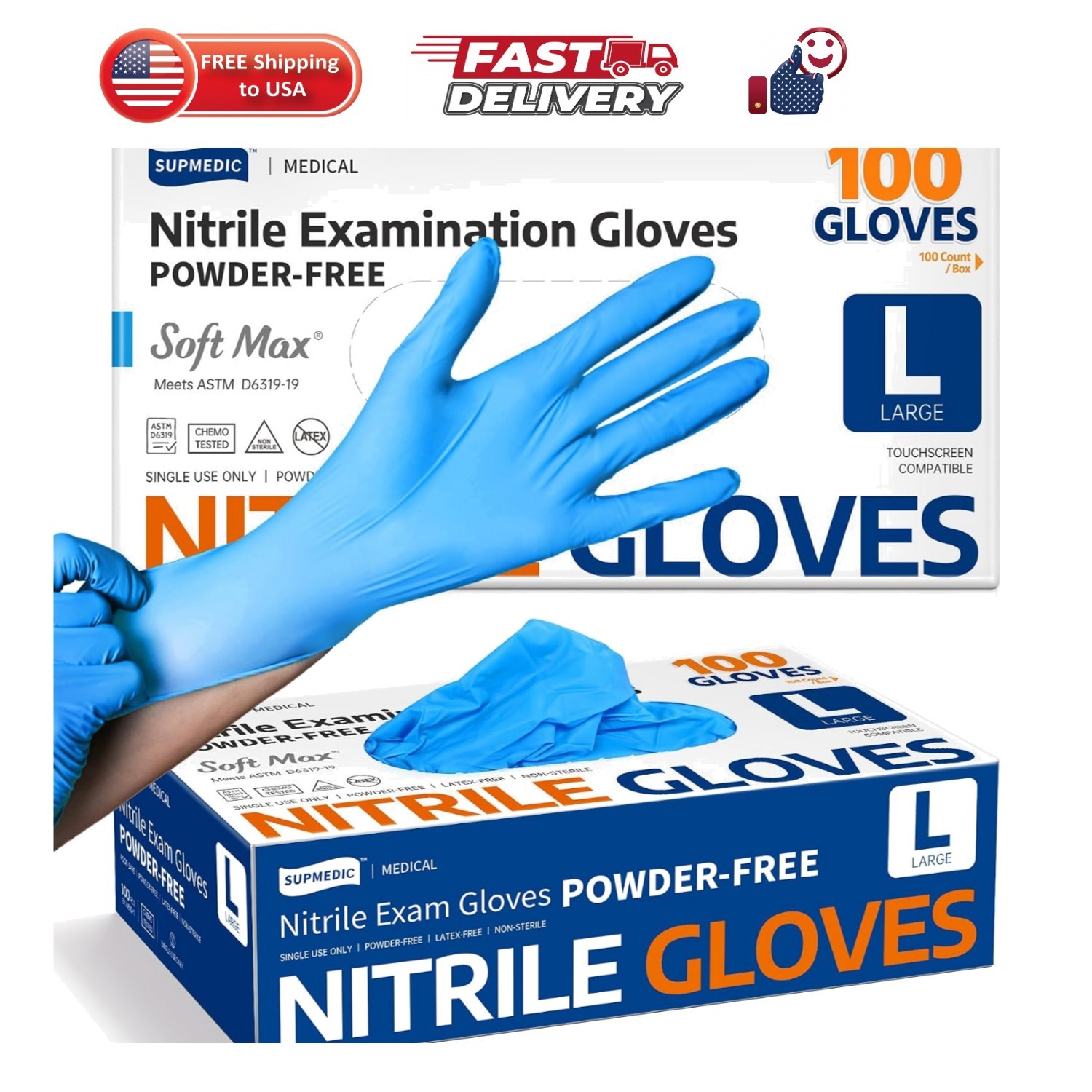 Medical Soft Max Nitrile Exam Gloves, 100 Count Latex-Free Powder-Free Non-St…