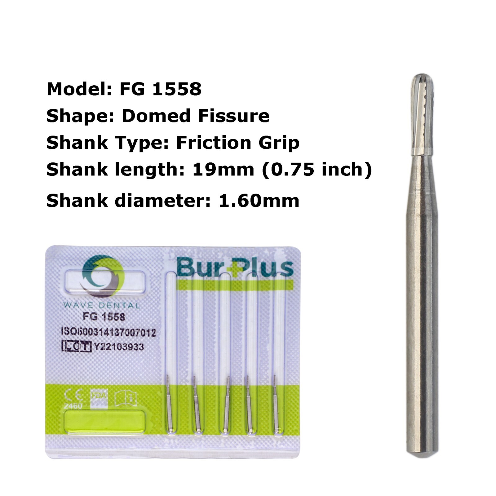 WAVE Dental Carbide Burs Friction Grip FG 245 1558 Amalgam Prep Domed Fissure