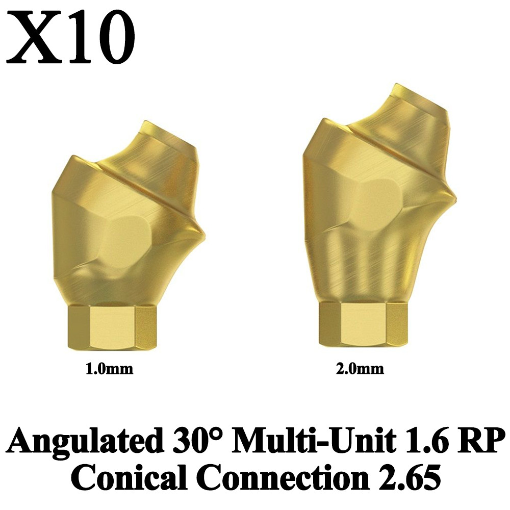 10x Prosthetic Angulated 30° Multi-Unit 1.6 RP Conical Connection 2.65 Titanium