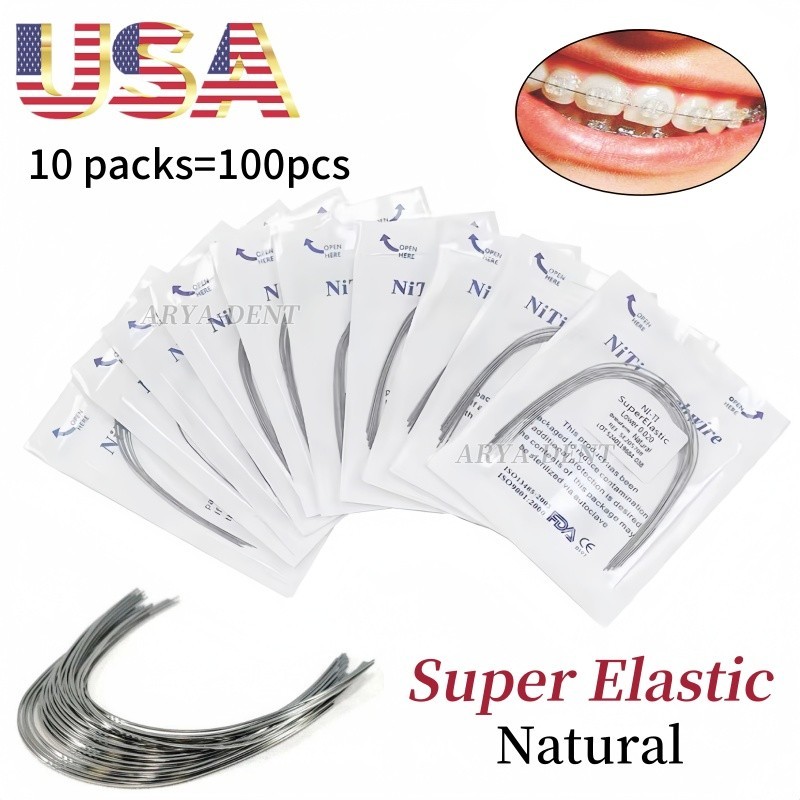 100pcs Dental Arch Wires Orthodontic Super Elastic NITI Round Rectangle Natural