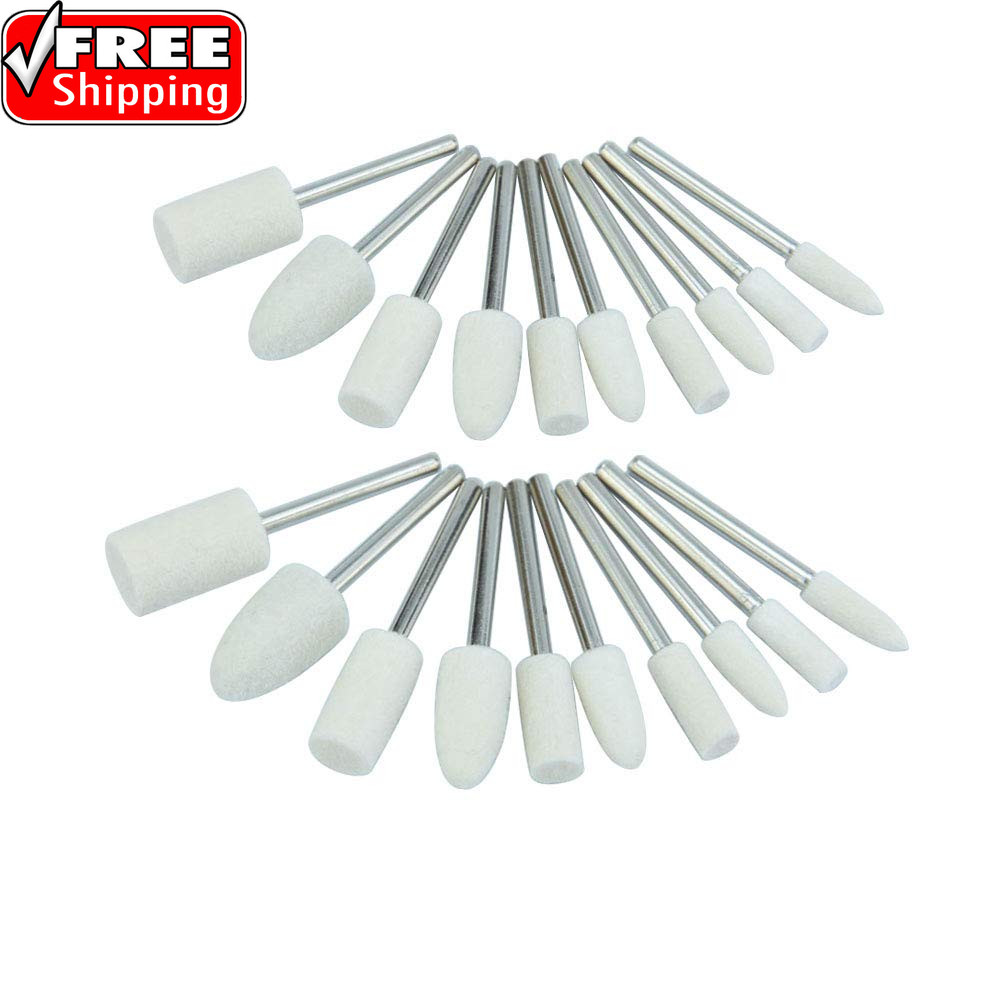 20 Pieces Compressed Wool Polishing Wheels Wool Felt Grinding Bits Buffing Tips
