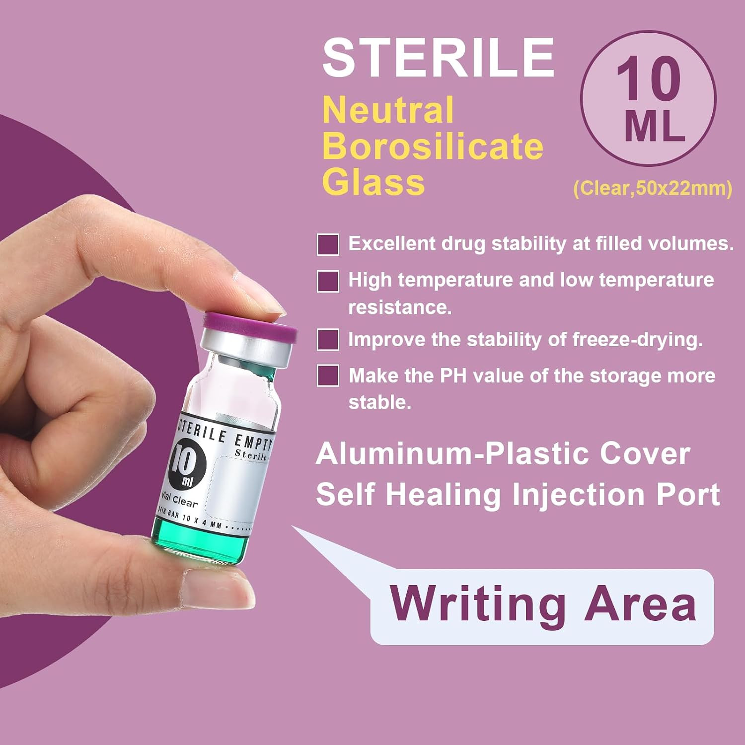 20 Pcs 10Ml Sterile Empty Vials with Self Healing Injection Port Glass