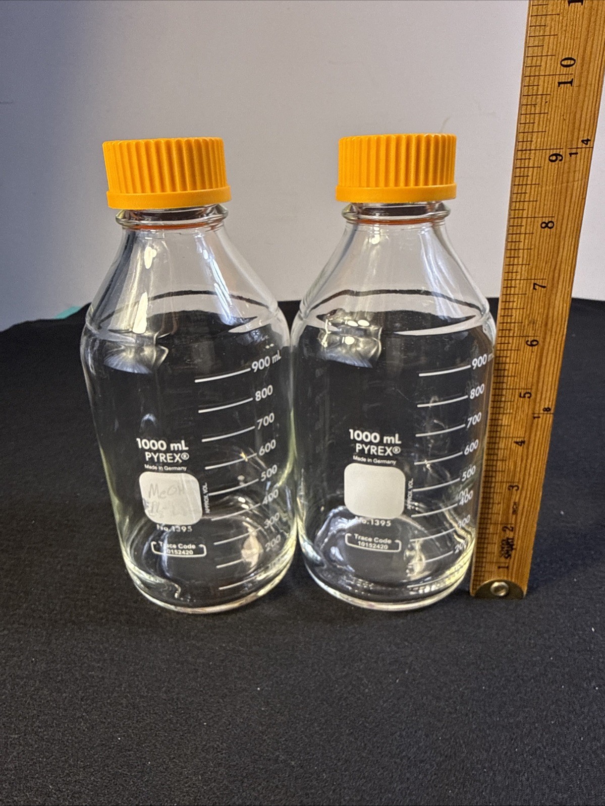 (2 Lot) PYREX Corning 1000mL Round Media Storage Bottles GL-45 Lld 1395