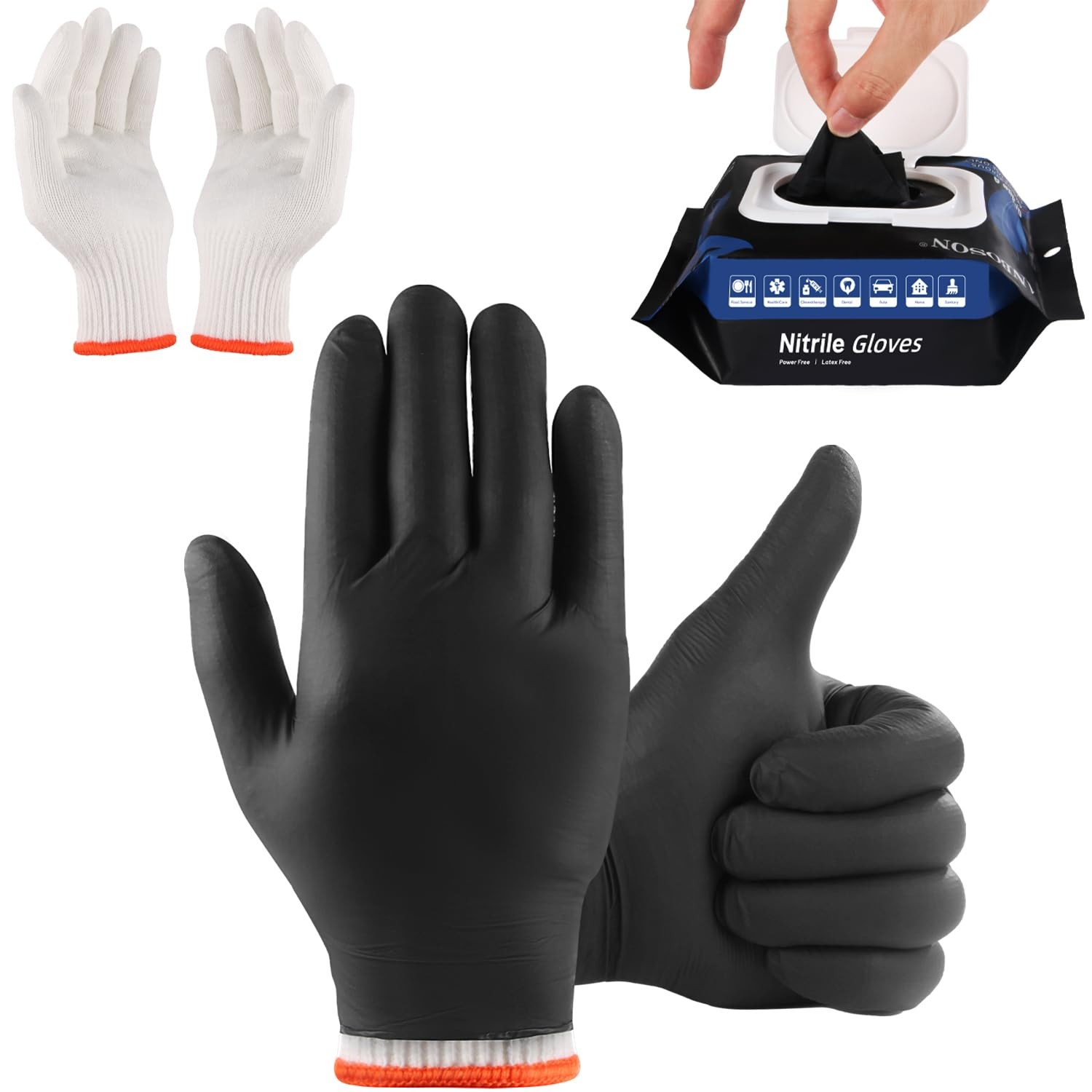 BBQ Gloves 50 Disposable nitrile Gloves with 2 Reusable Cotton Liners Guantes…