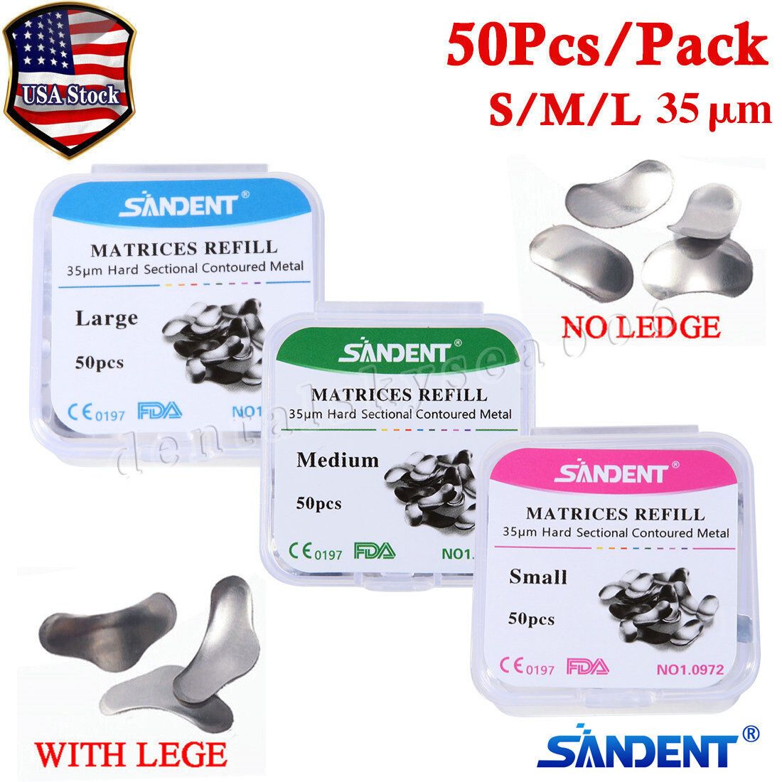 50PC Dental Metal Matrices Matrix Band Sectional Contoured Refill 35μm USA