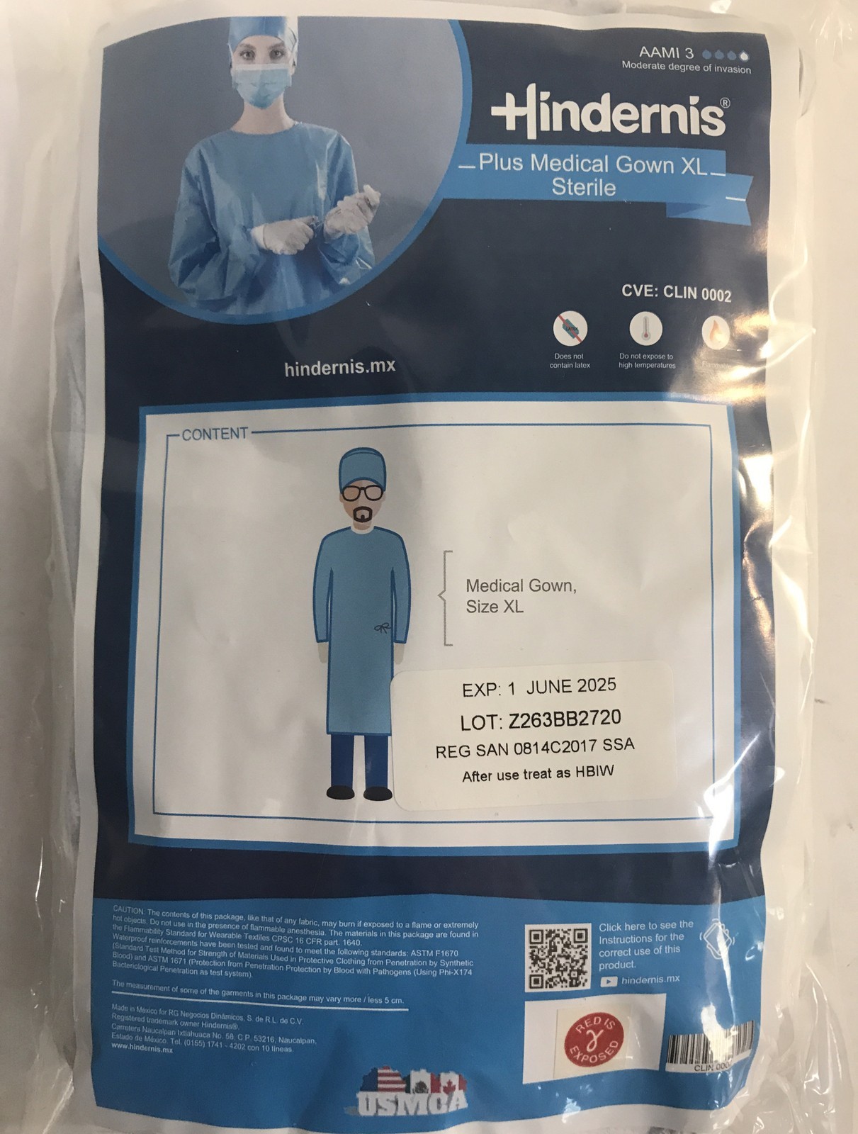 BOX Of 50 HINDERNIS ASTM LEVEL 3 Medical Gown, Sterile XL Highest Quality New