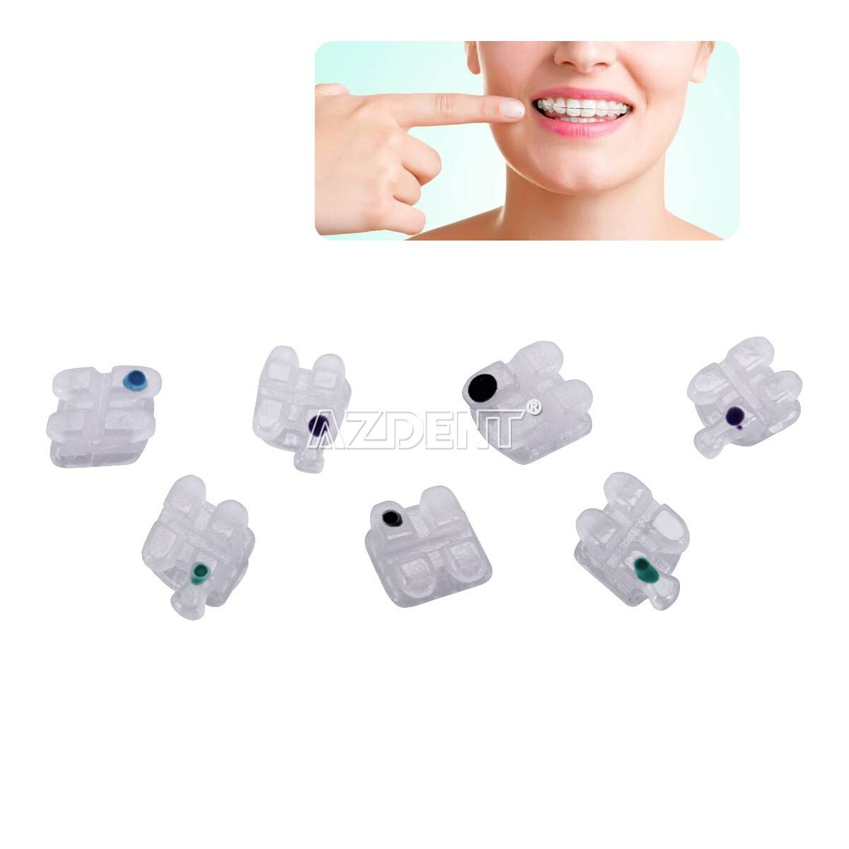Dental Orthodontic Ceramic Brackets 5*5 Braces Roth.022 Hooks 3-4-5 AZDENT