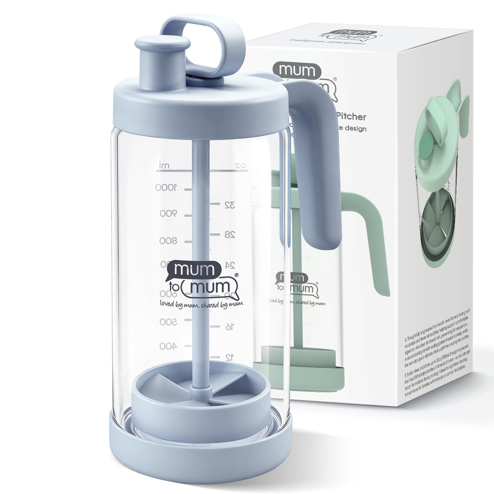 MUM TO 32oz Glass Formula Mixing Pitcher, 32 Ounces, Light Blue