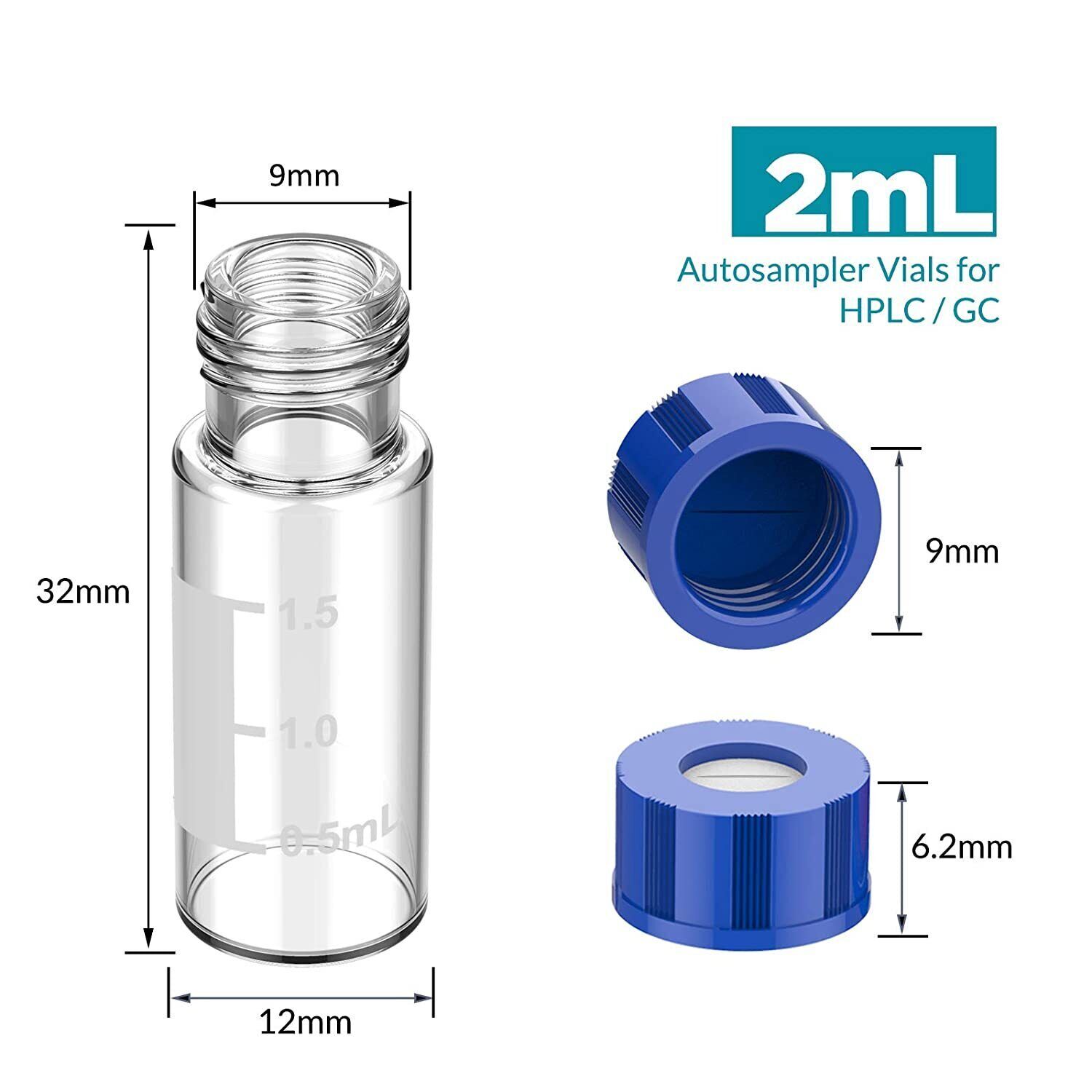 1000x Clear/Amber Autosampler Vials 2ml HPLC 9-425 Screw PTFE Caps Writting Area