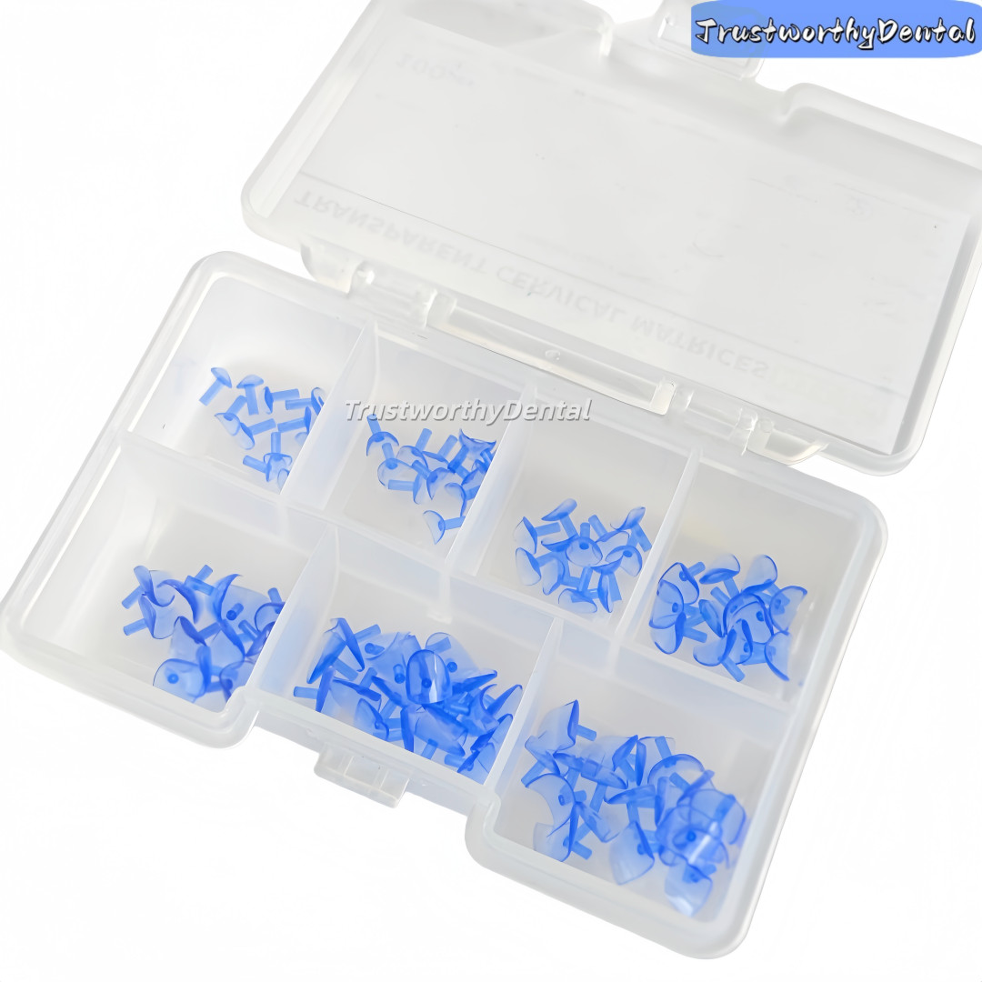 Dental Matrix Forms Cervical Matrices Transparent Blue Handle Class V Cure-Thru