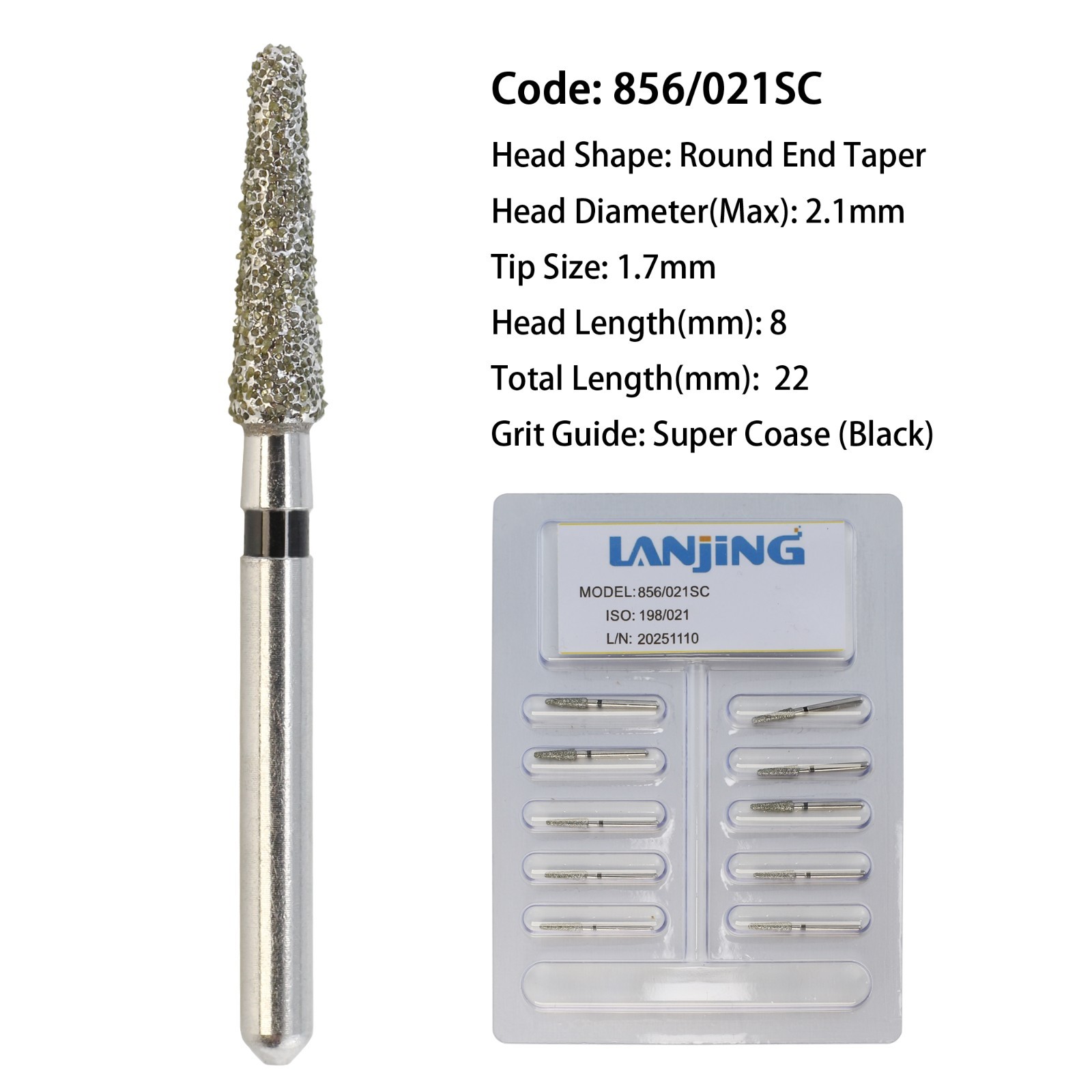 Dental Burs Diamond FG Round End Taper Cylinder High Speed Friction Grip 850 856