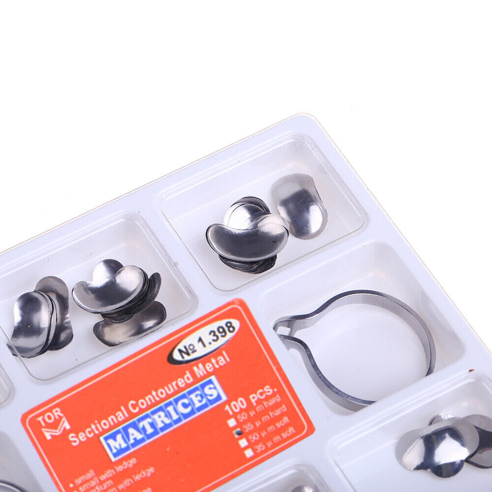 5 Boxes Dental Sectional Contoured Matrices Metal Matrix Kit 35 μm Hard +2 Rings