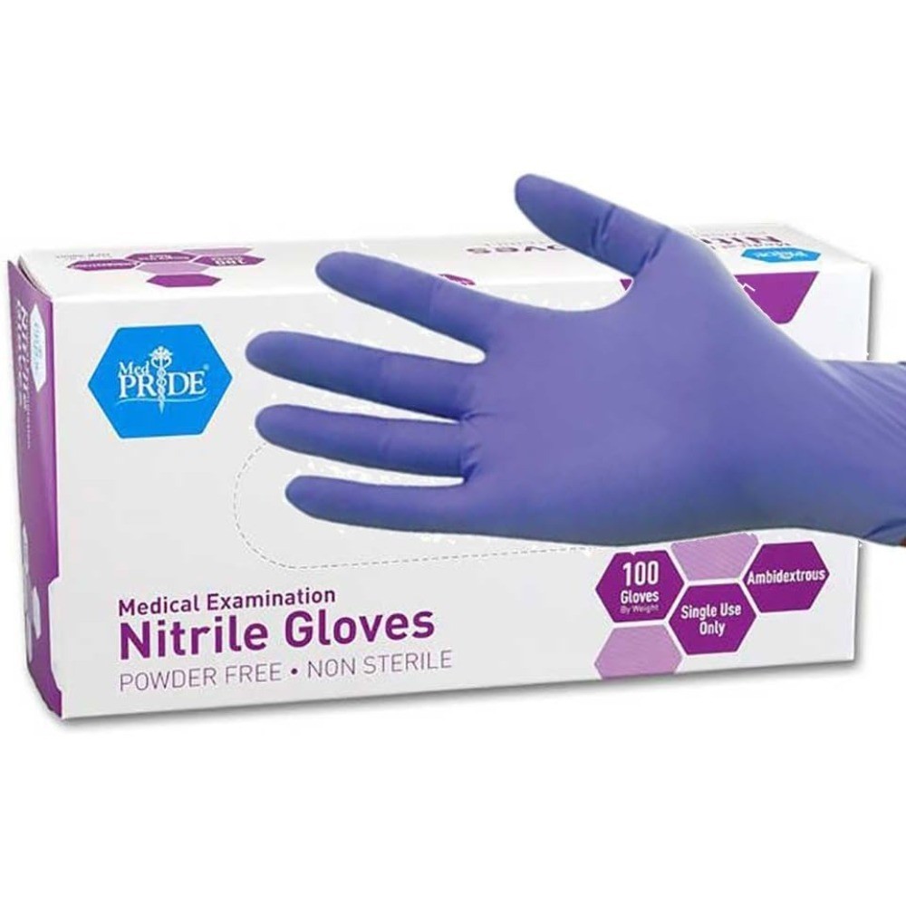 Powder-Free Nitrile Exam Gloves Blue Medium Box of 100 Disposable Medical