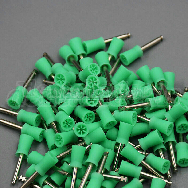 100pcs Dental Teeth Prophy Polish Polishing Cups Brush Latch E-Type Rubber Green