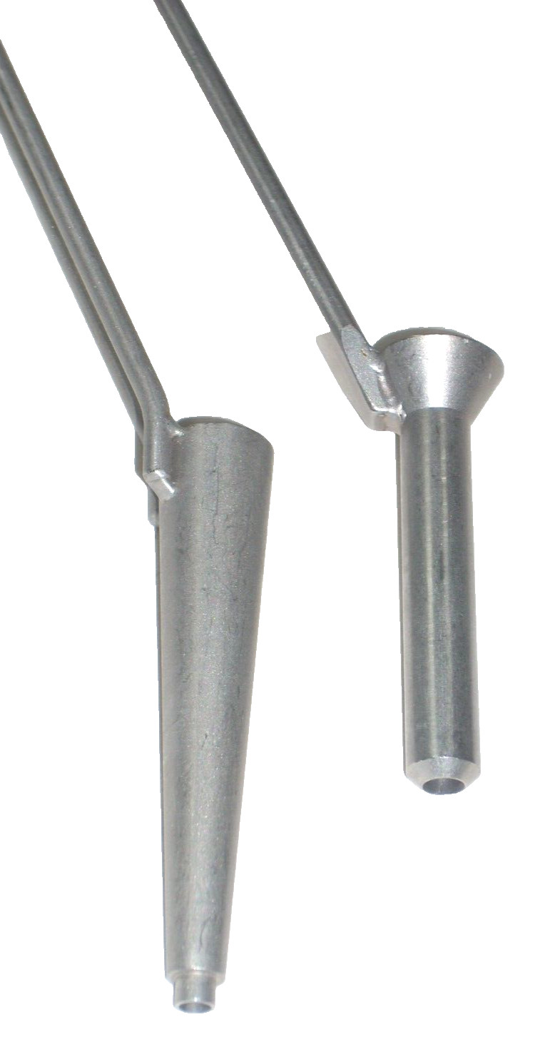 2 Metal Funnels w Handles 9 3/4 – 10 3/4 Long 1/8 and 3/16 in Hole