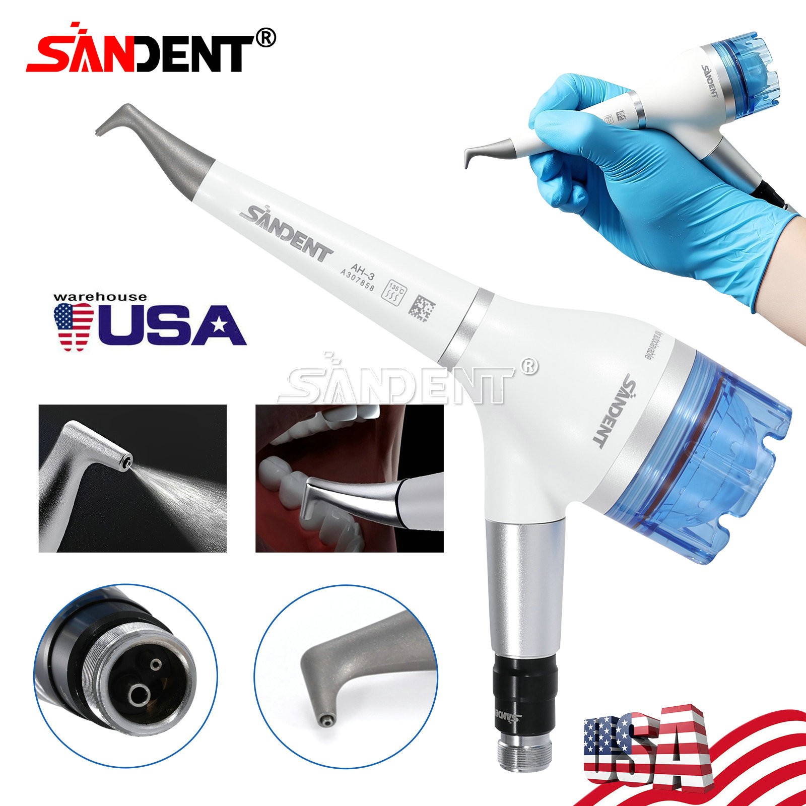 SANDENT Dental Air Polisher Prophy Handpiece AIR-FLOW Handy 4 Hole 2 Hole