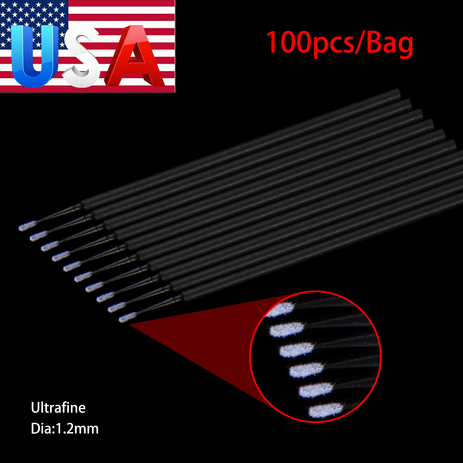 Dental Microbrush Disposable Applicators Tips Micro Brush size 1.2mm black SS