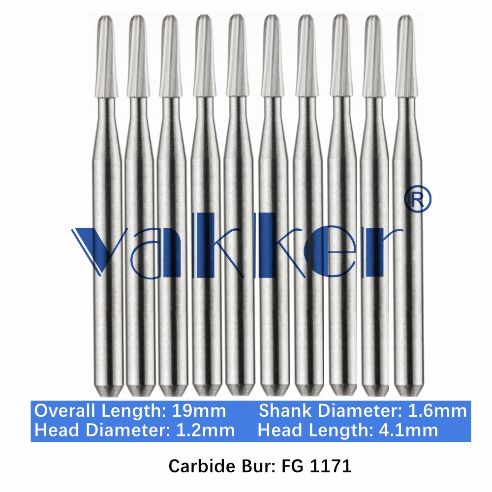 10-100pc Vakker Dental Carbide Burs FG 1171 19mm Taper Dome End for High Speed