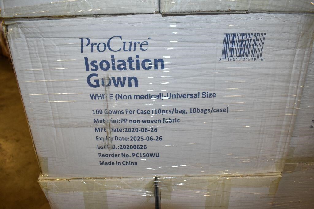 ProCure Isolation Gown White PP Non-Woven Fabric 10pc Universal Size New Sealed