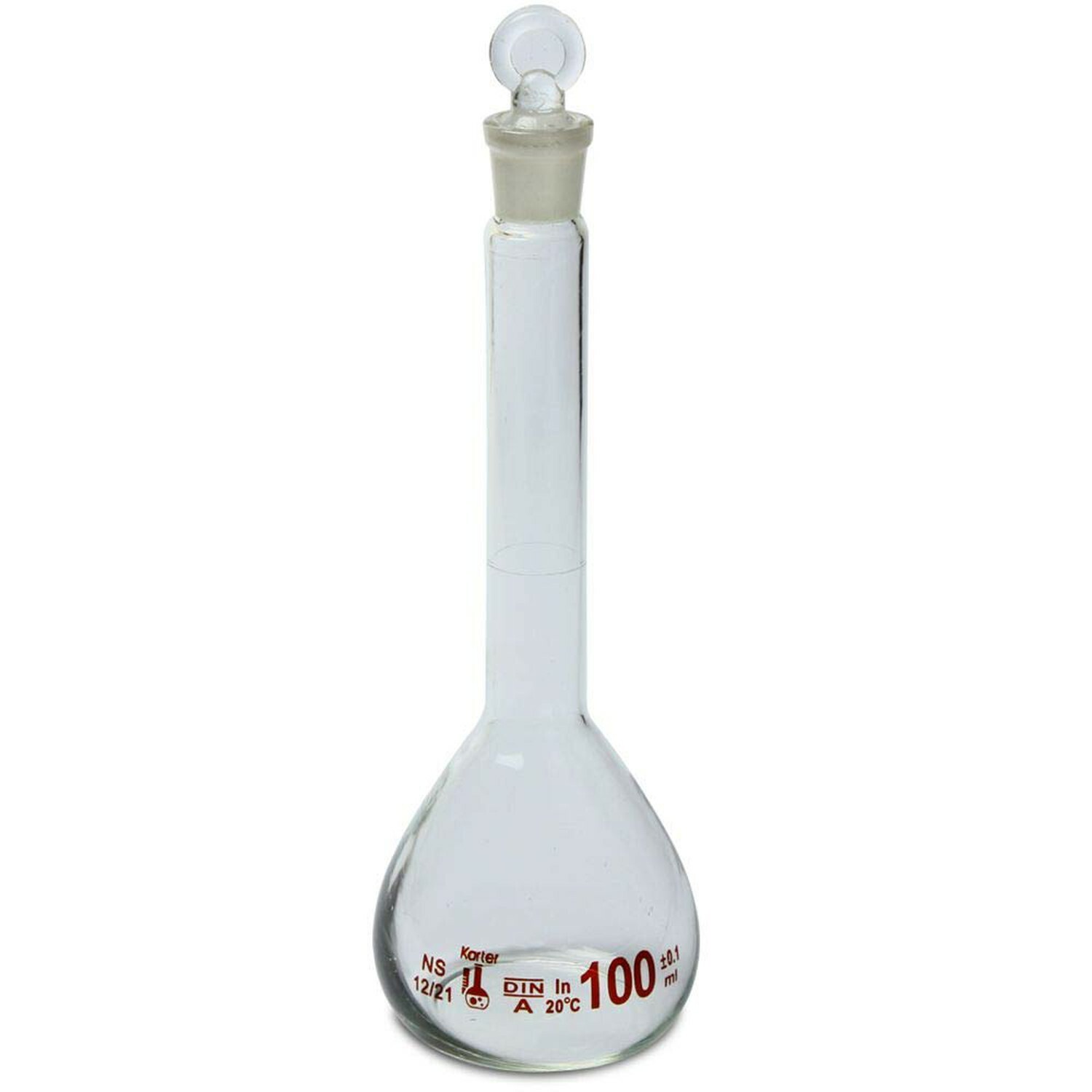 100ml Volumetric Flask, 3.3 Boro Glass, Class A, Ground Stopper (Case of 12)