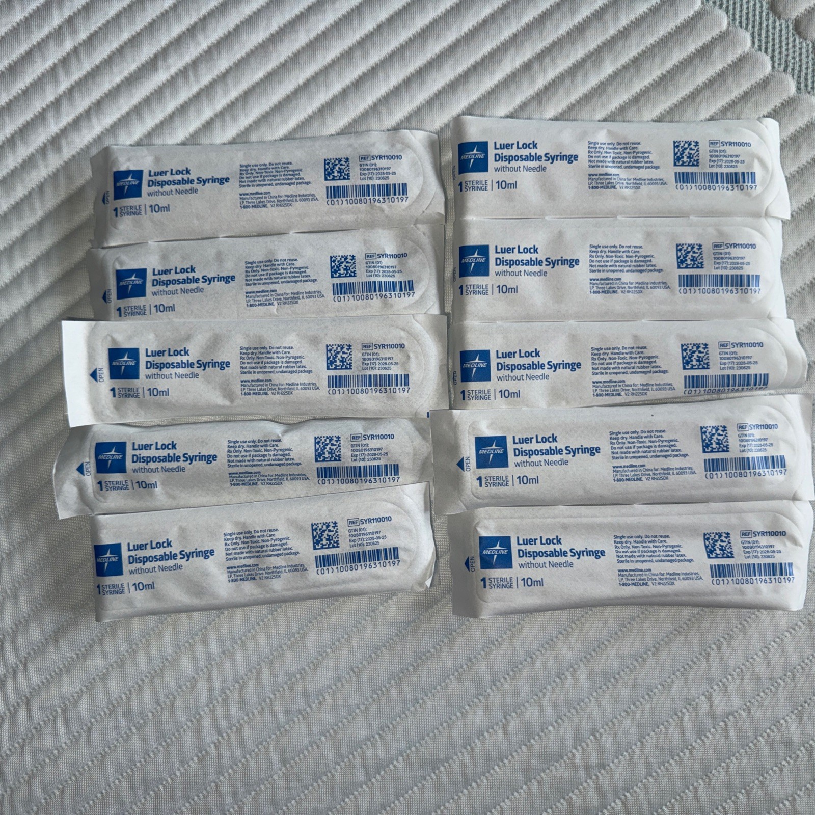 Lot Of 10 Medline 10ml Luer Lock Disposable Syringe No Needle Sterile SYR110010