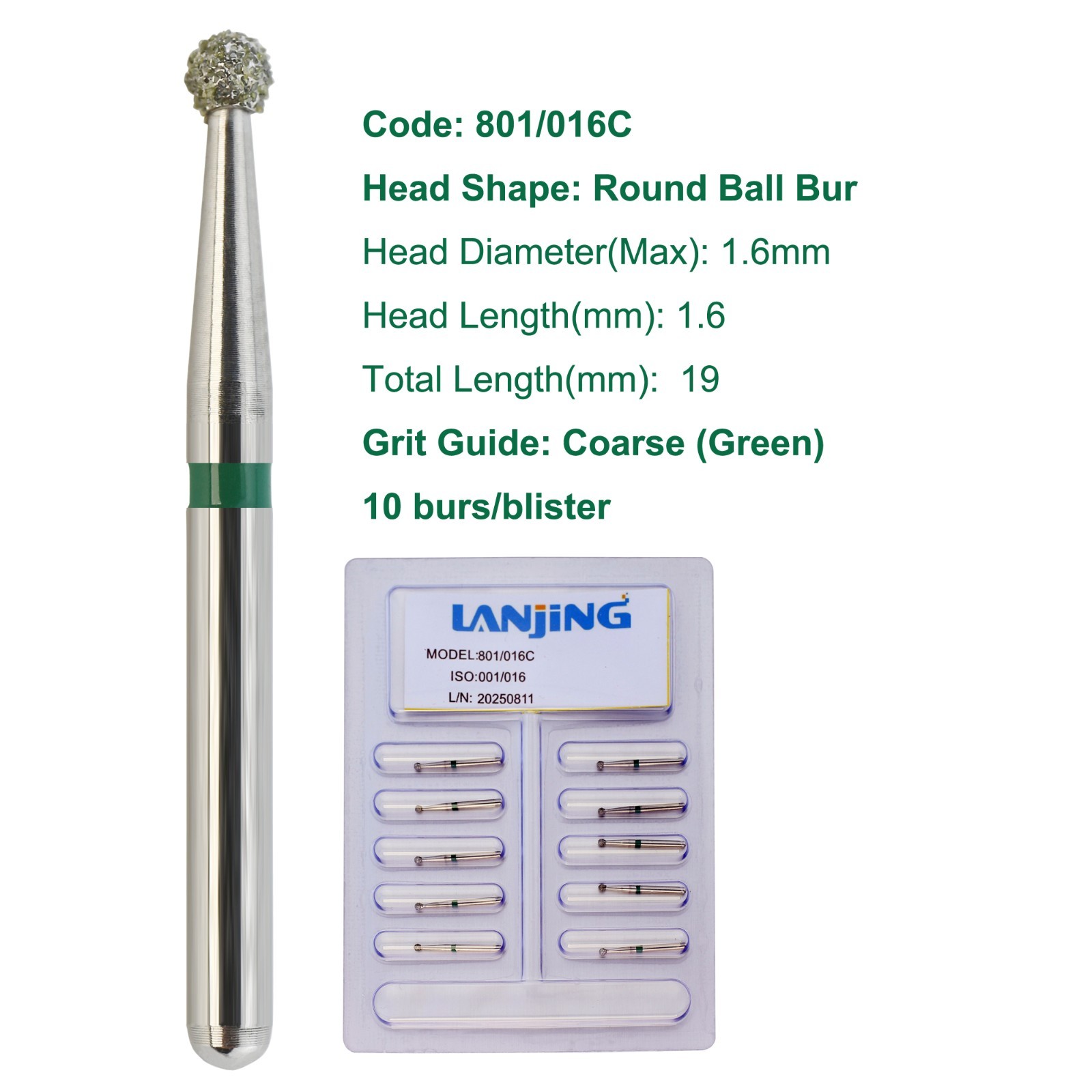 Multi-Use Dental Diamond Burs FG Round Ball Coarse Fine Friction Grip High Speed