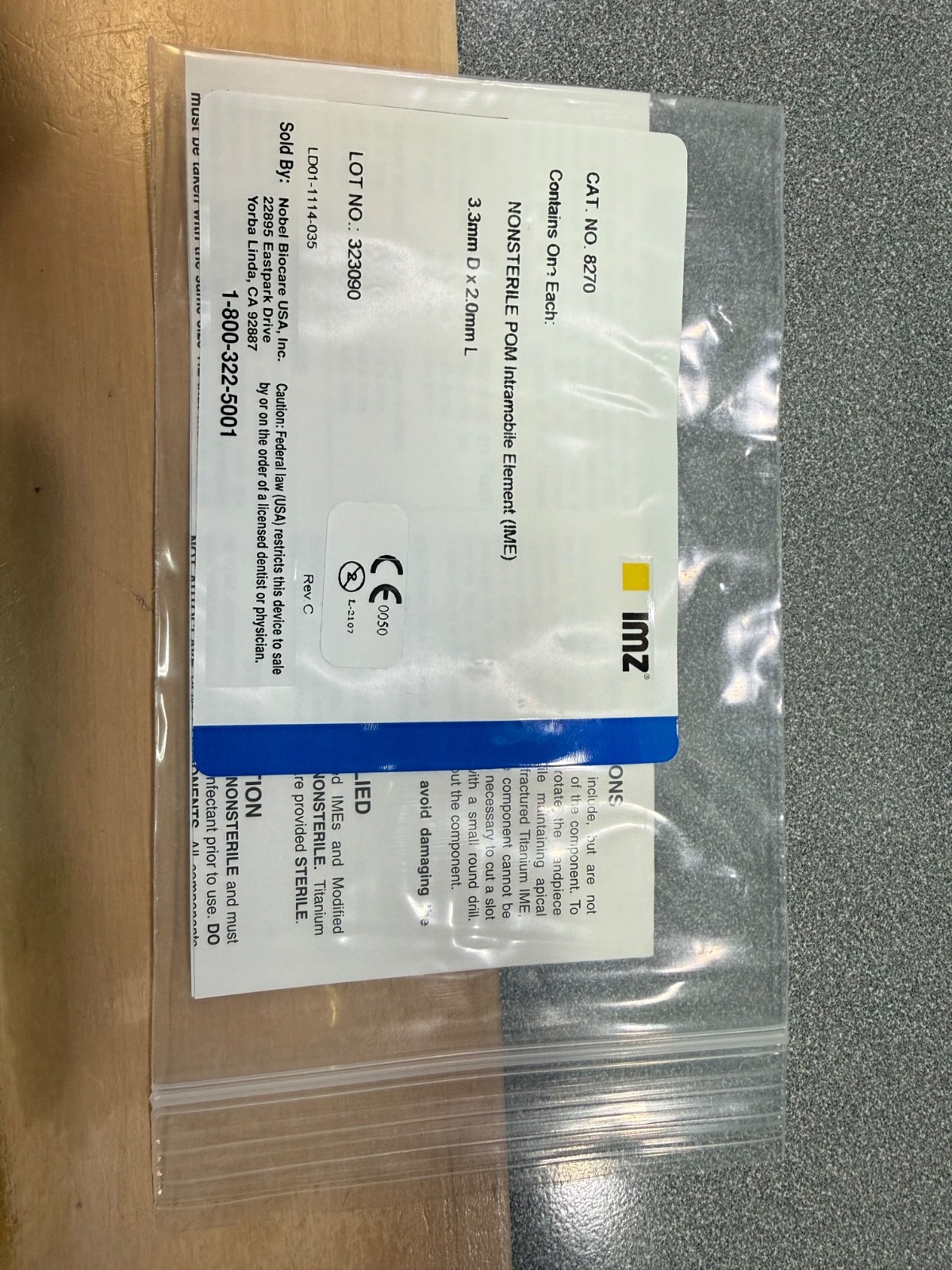 Nobel Biocare POM Intramobile Element (IME) 3.3mmD 2.0mm L