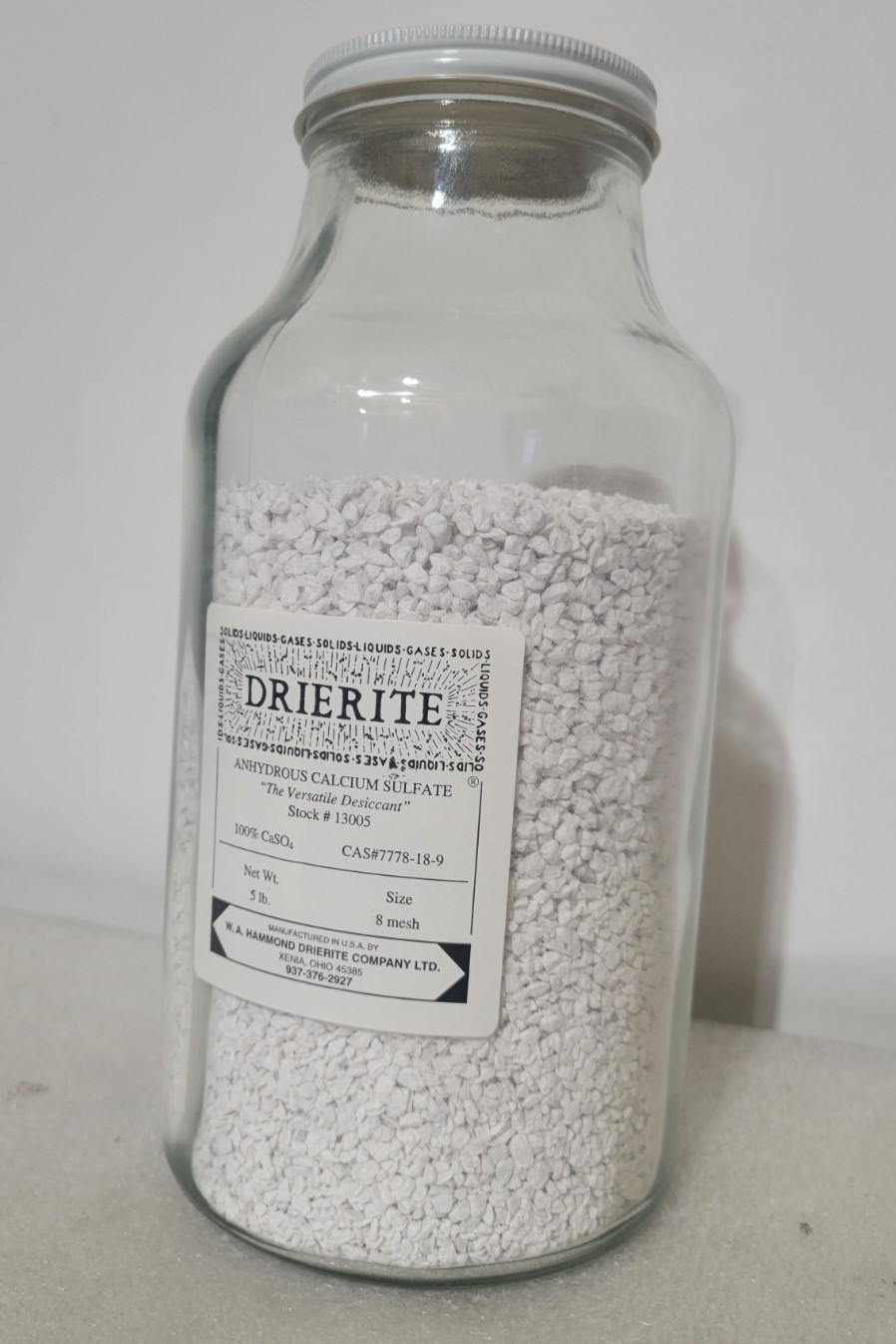 5 pounds of Drierite 13005 Anhydrous Calcium Sulfate 8 Mesh CaSO4 Non-indicating