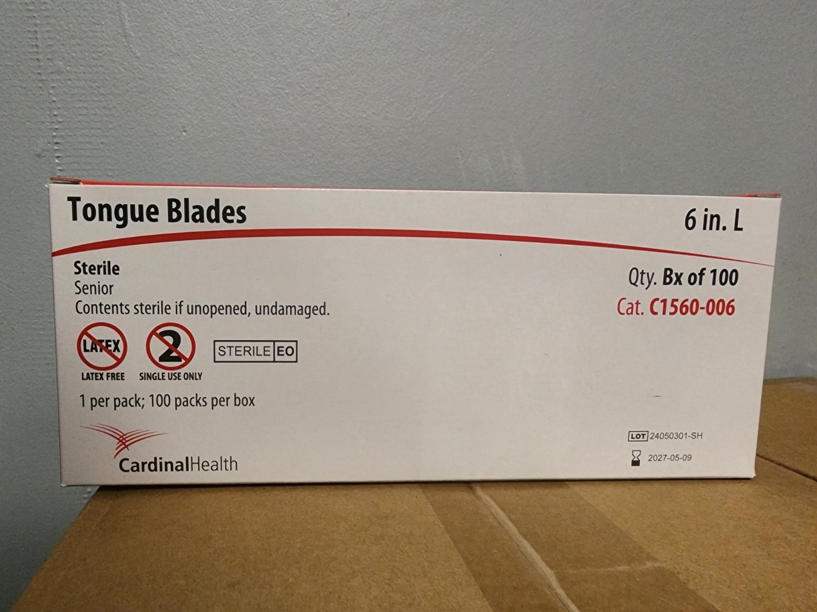 Cardinal Health Sterile Senior Tongue Blades 6 in L Box of 100 C1560-006