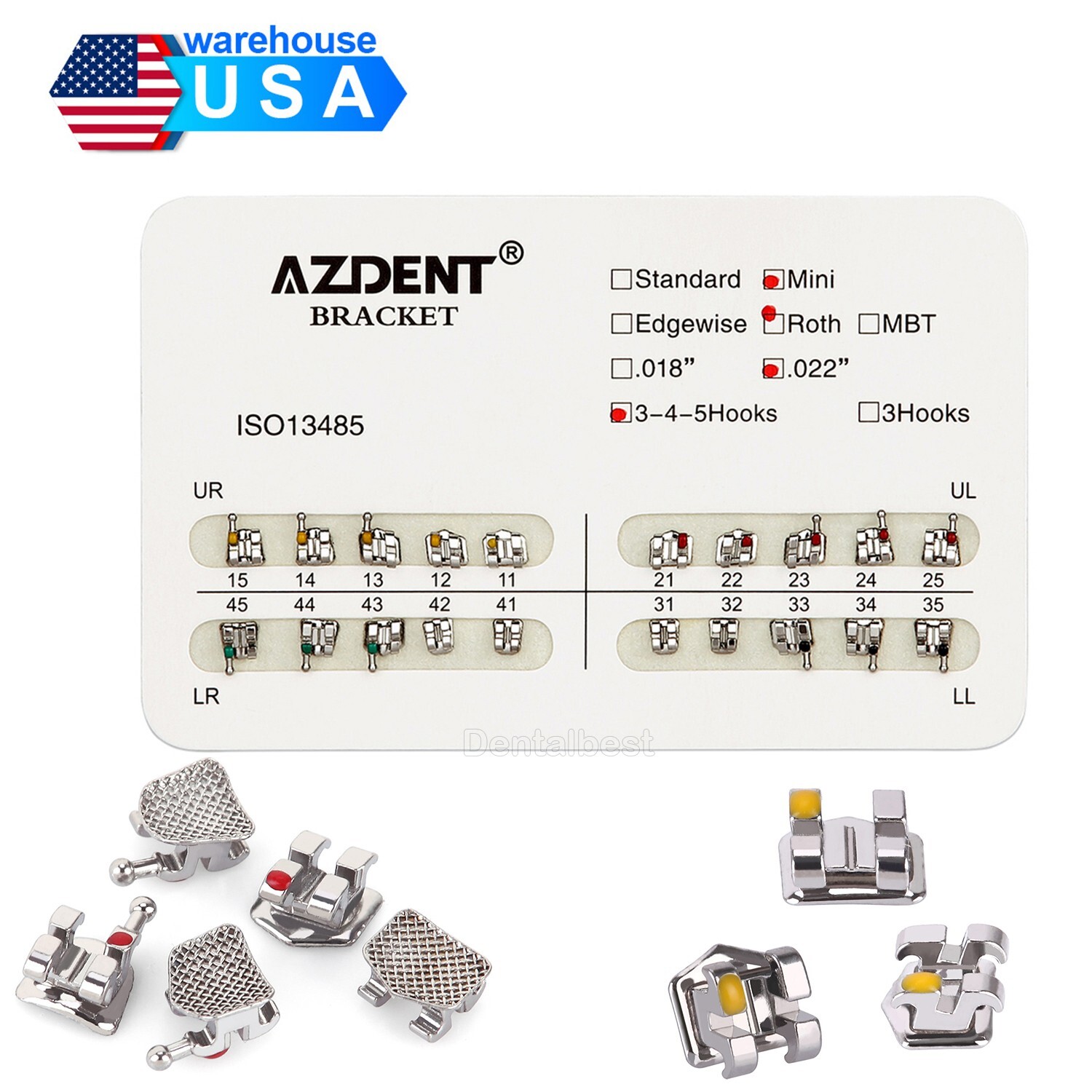 20pcs AZDENT Dental Orthodontic Brackets Brace Mini Mini Roth 022 Hook 3-4-5