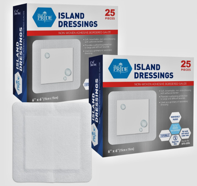 2 MedPride Island Dressings 6×6 Non-Woven Adhesive Bordered Gauze MPR60886 NIB