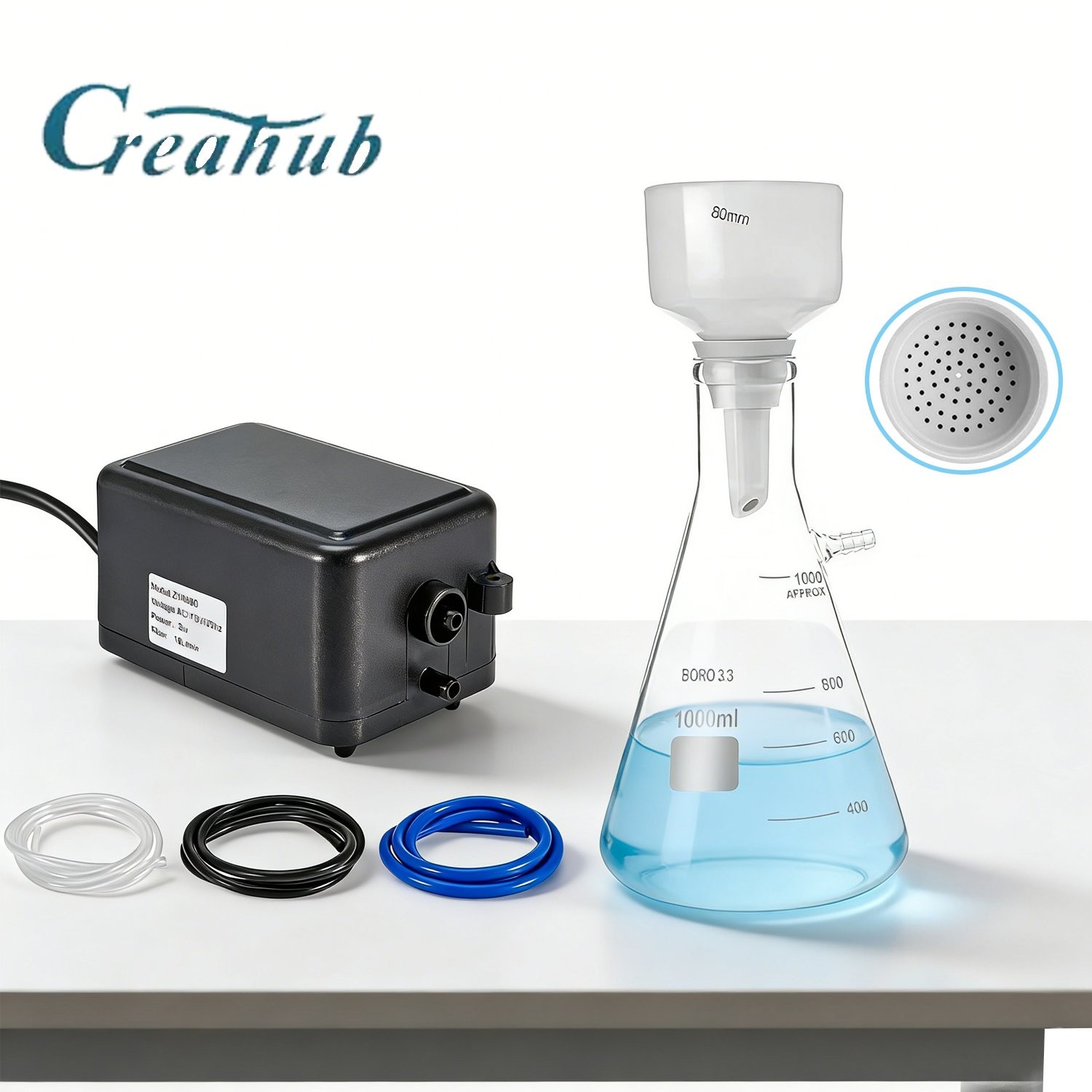 1000ML Buchner Funnel Filtering Kit Lab Vacuum Pump 18 L/Min Filter Flask Set