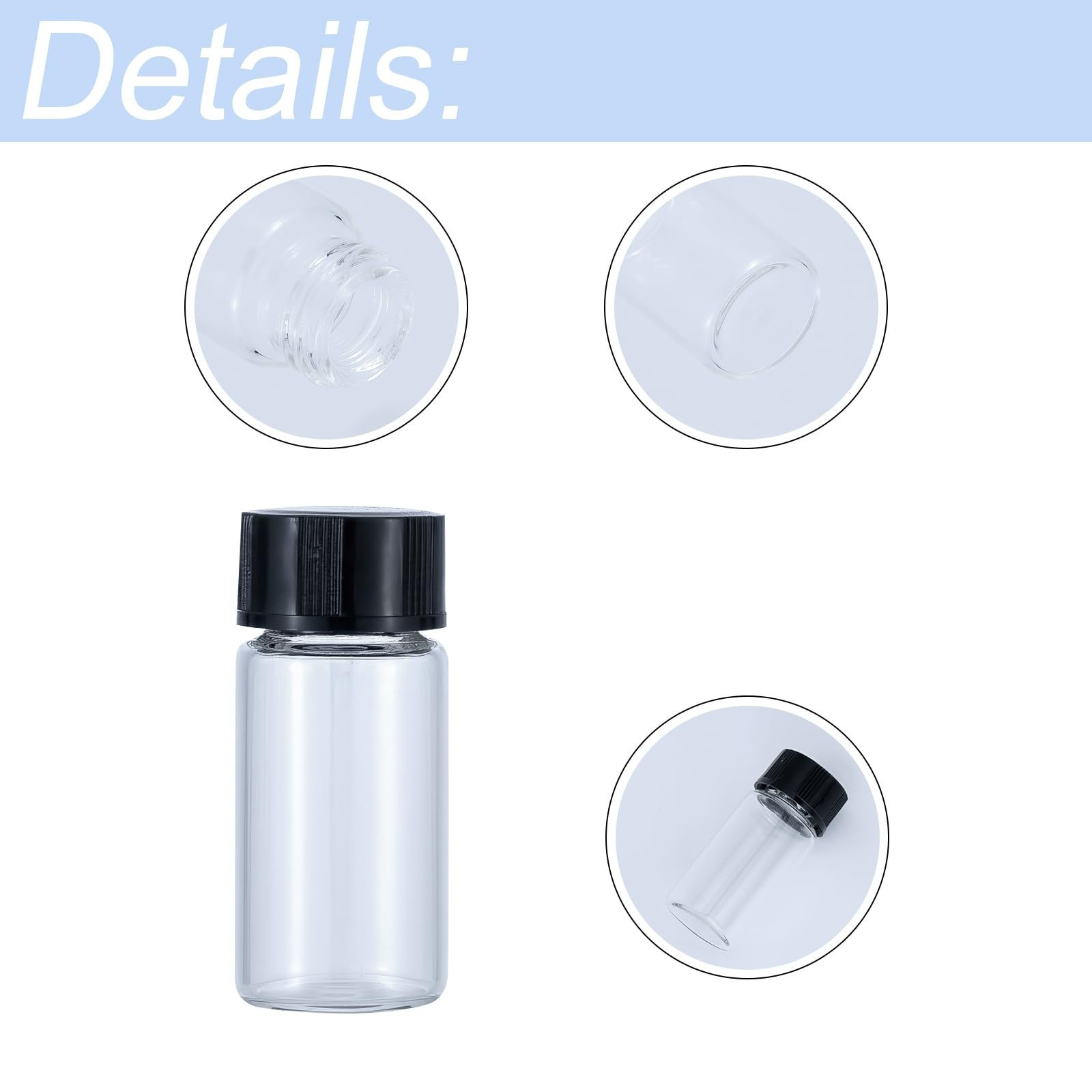 5mL Mini Clear Glass Vials Plastic Screw Caps Travel Craft Sample Bottle 10Pcs
