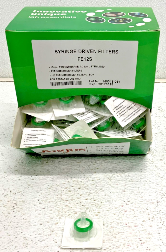 New Pack of 100 Argos FE12S Sterile Plastic Syringe-Driven Filters 13mm 0.2μm