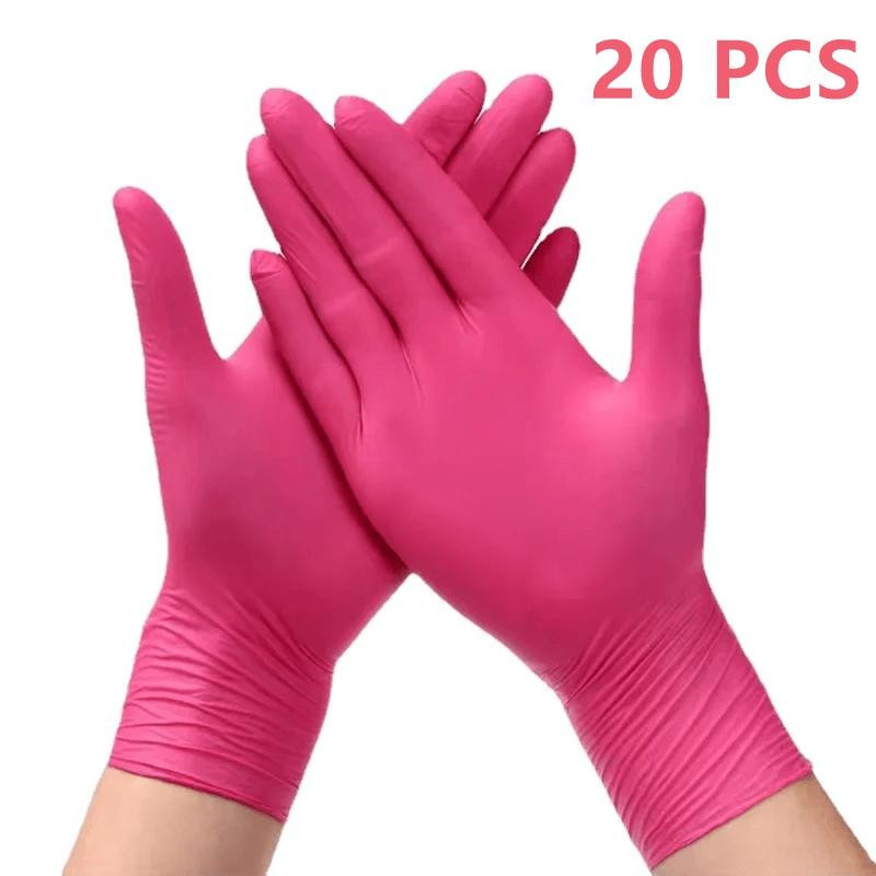 Pink Nitrile Disposable Gloves 20/50Pcs Powder & Latex Free Gloves for Kitchen C