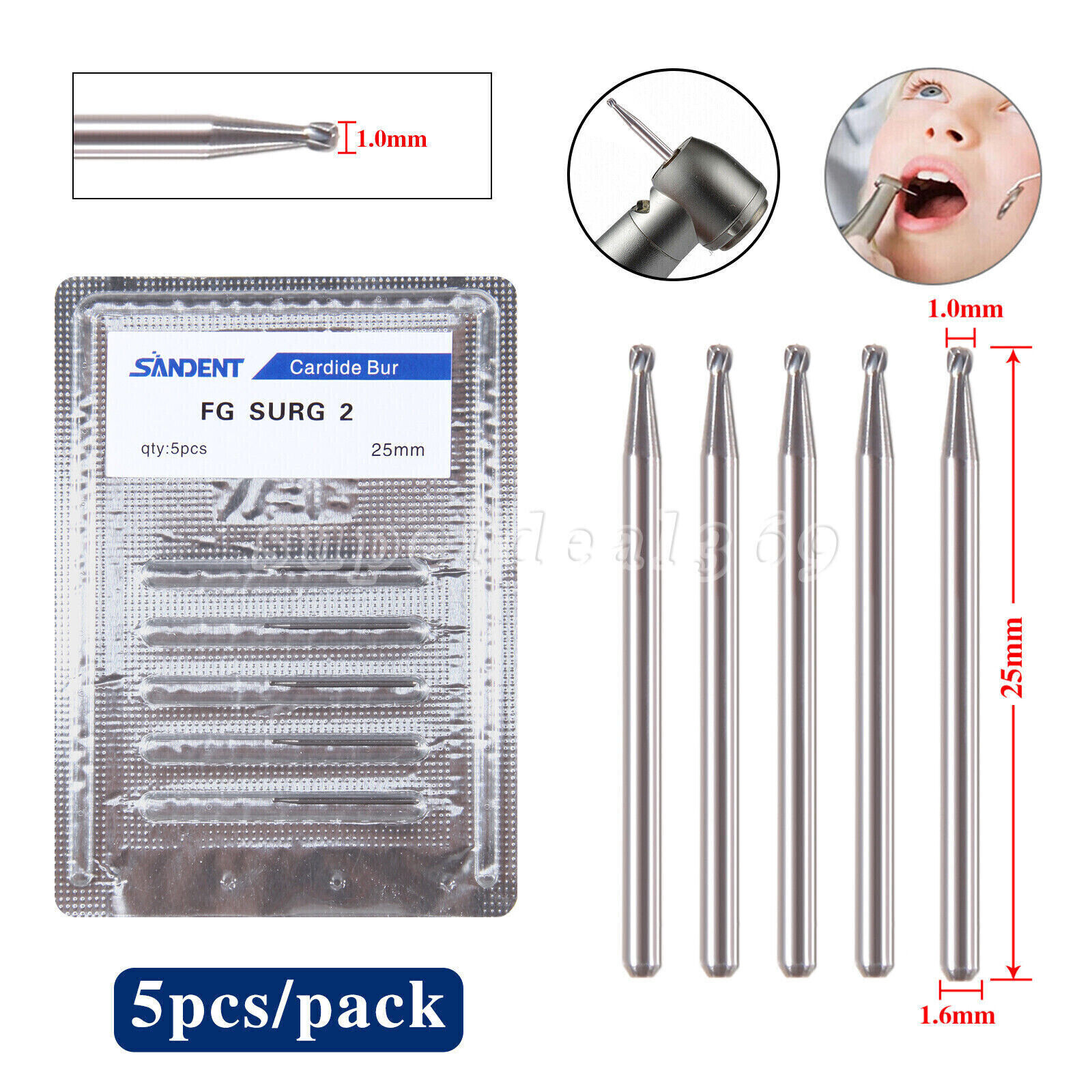 SANDENT Dental Tungsten Carbide FG SURG 25mm Bur Round/Straight/Pear Surgical ns