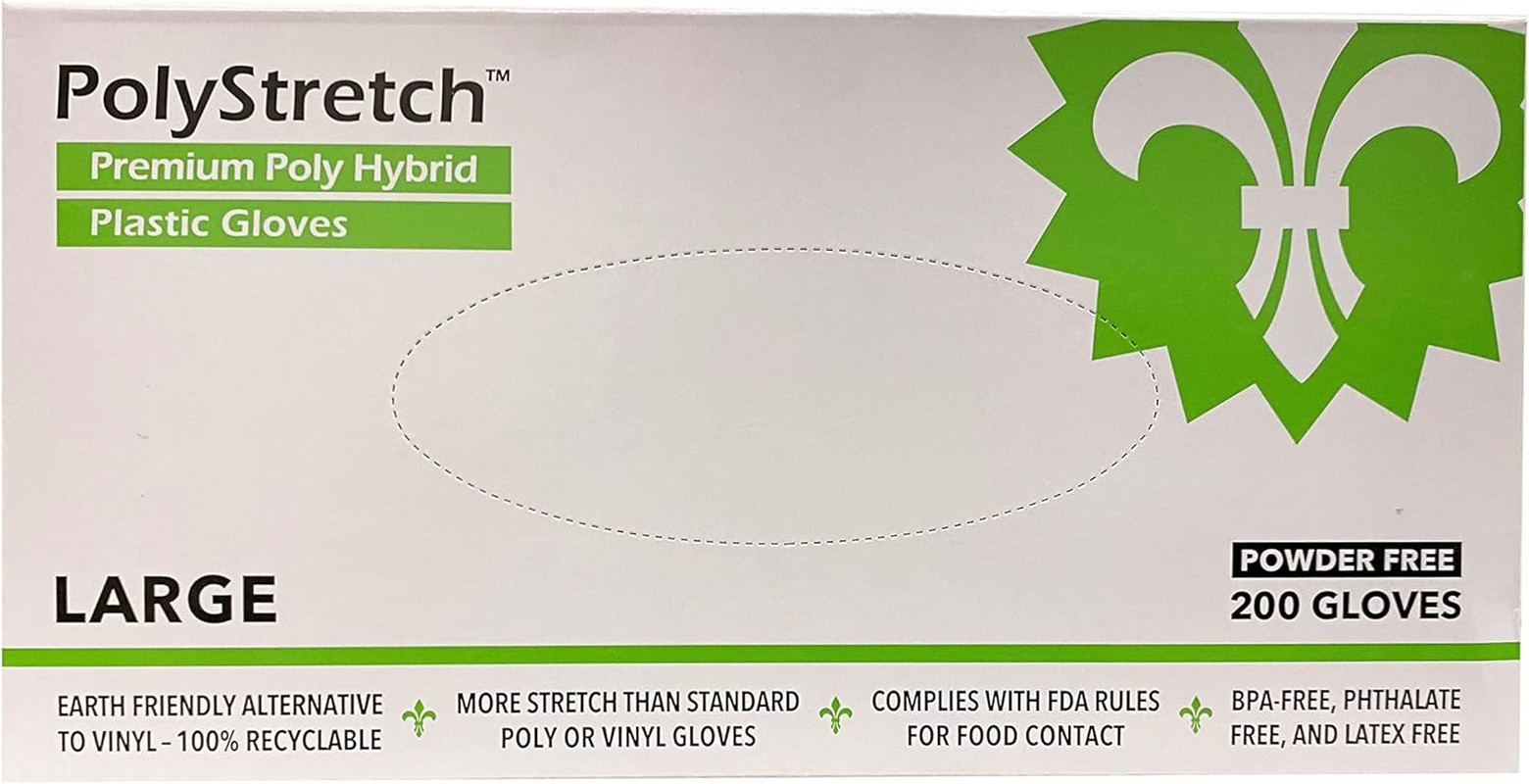 200 Count PolyStretch TPE Poly Hybrid Disposable Gloves, Powder-Free, Vinyl G…